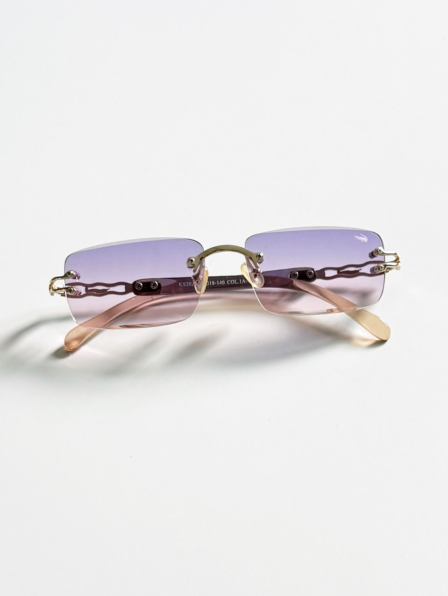 90's CROCOKIDS Gold Rimless Square Metal Purple Gradient Sunglasses