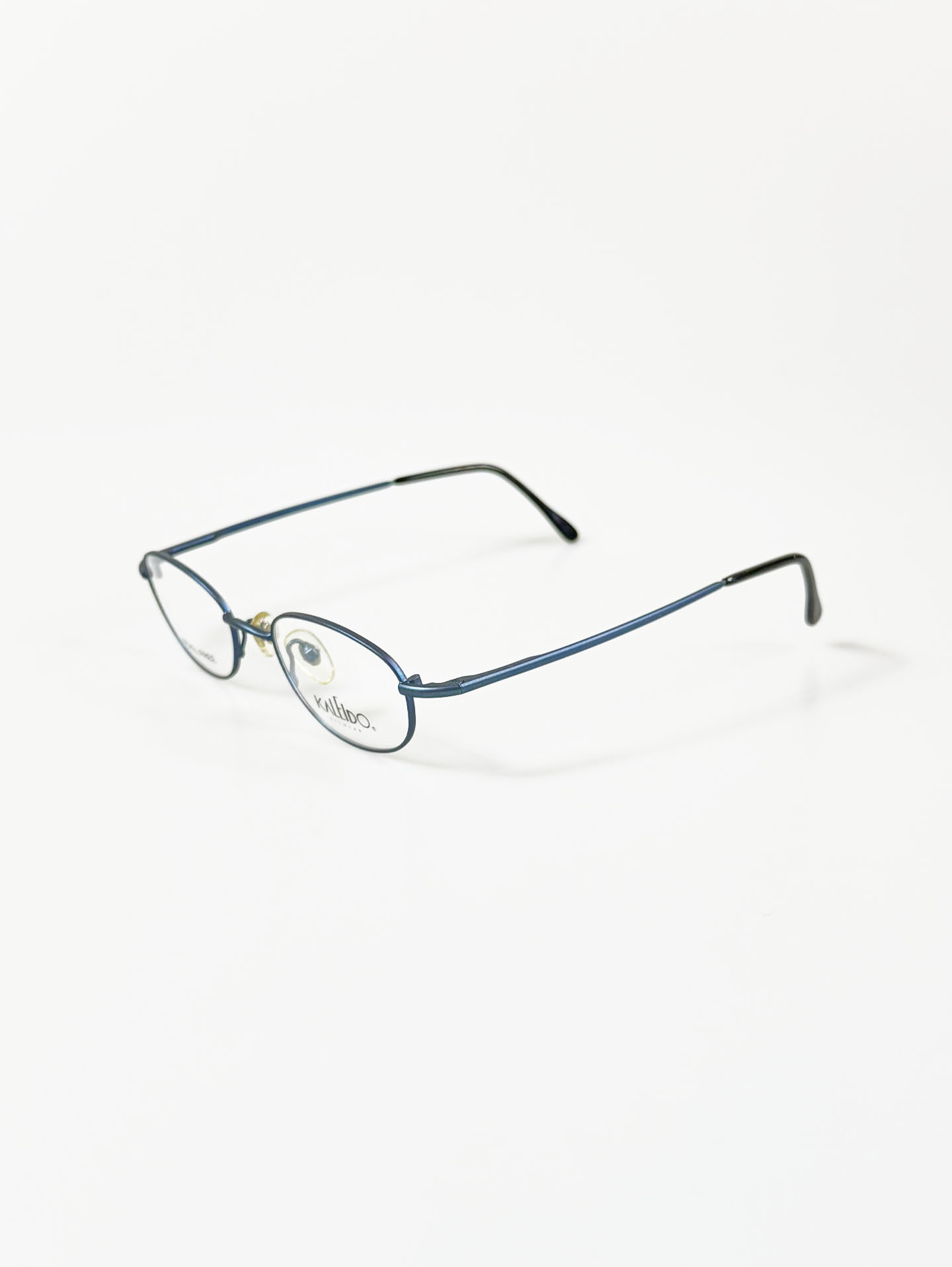 90's KALEIDO Slim Oval Blue Metal Frame Glasses