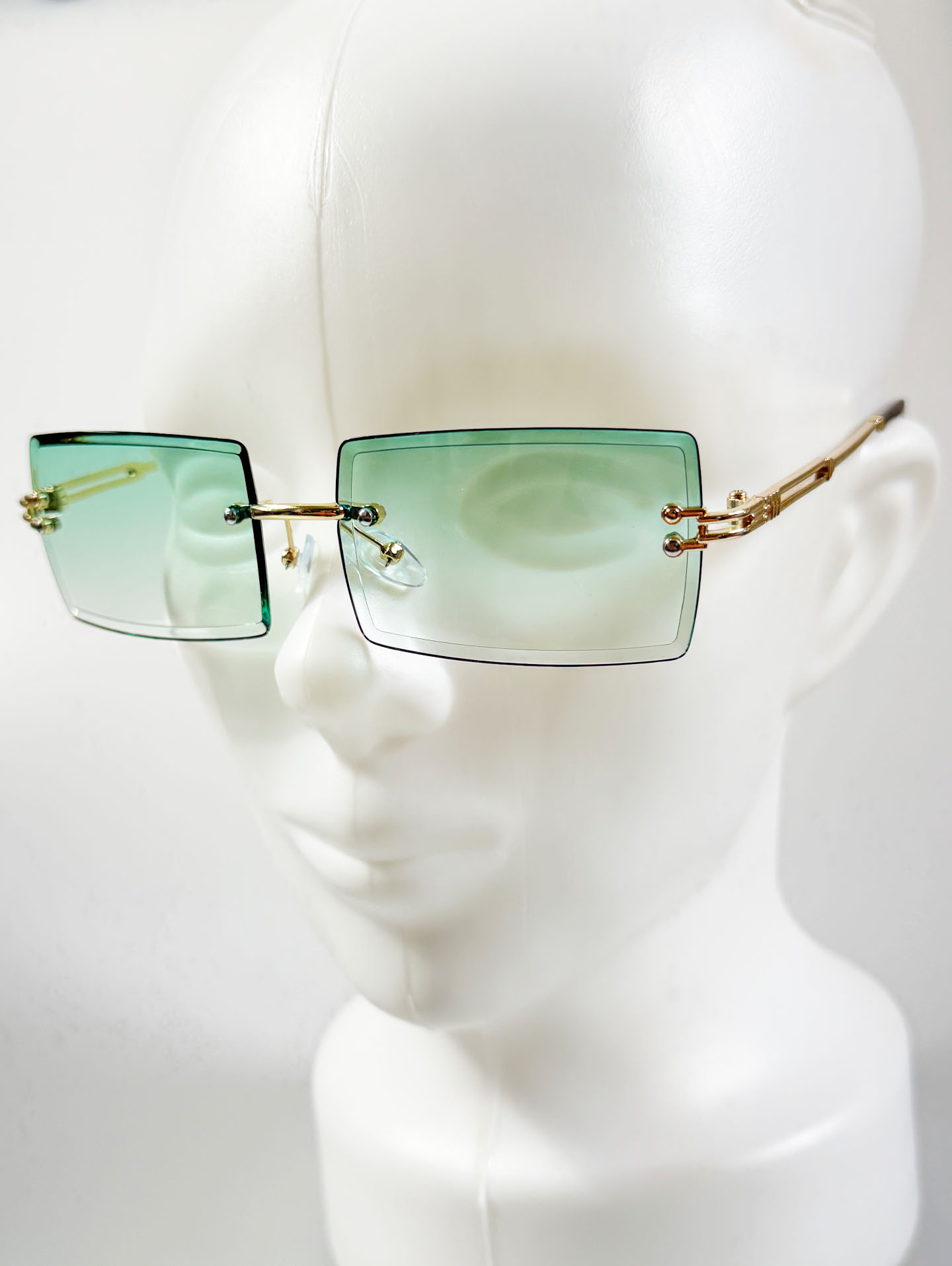 Green Gradient Gold Metal Rimless Square Tint Sunglasses