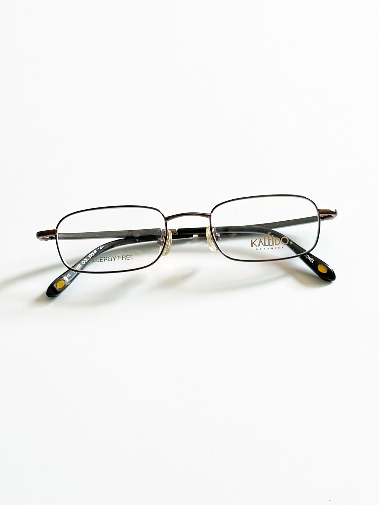 90's KALEIDO Brown Slim Square Metal Frame Glasses