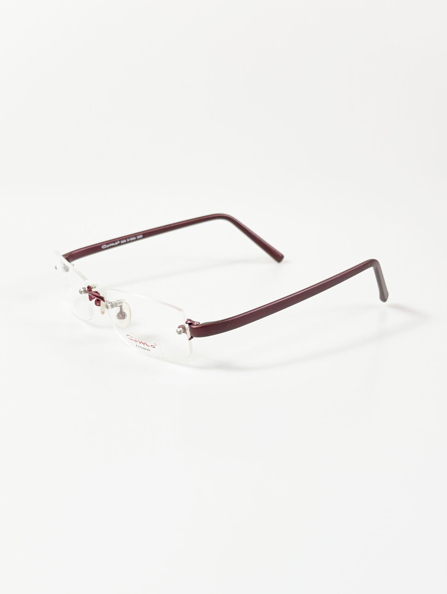 Camo Fashion Square Rimless Burgundy Metal Frame Glasses