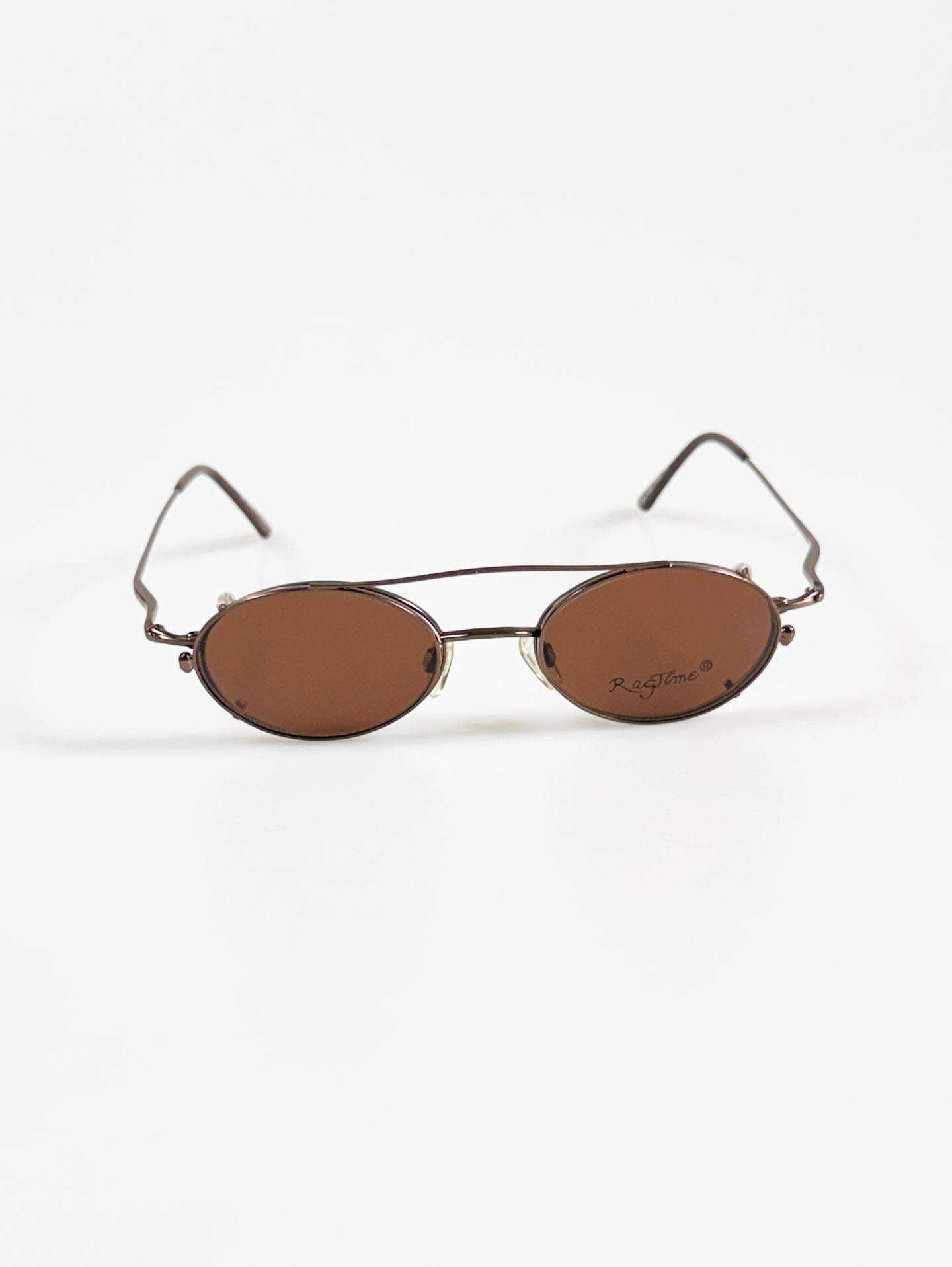 90's RAGTIME Brown Slim Oval Metal Clip-On Glasses