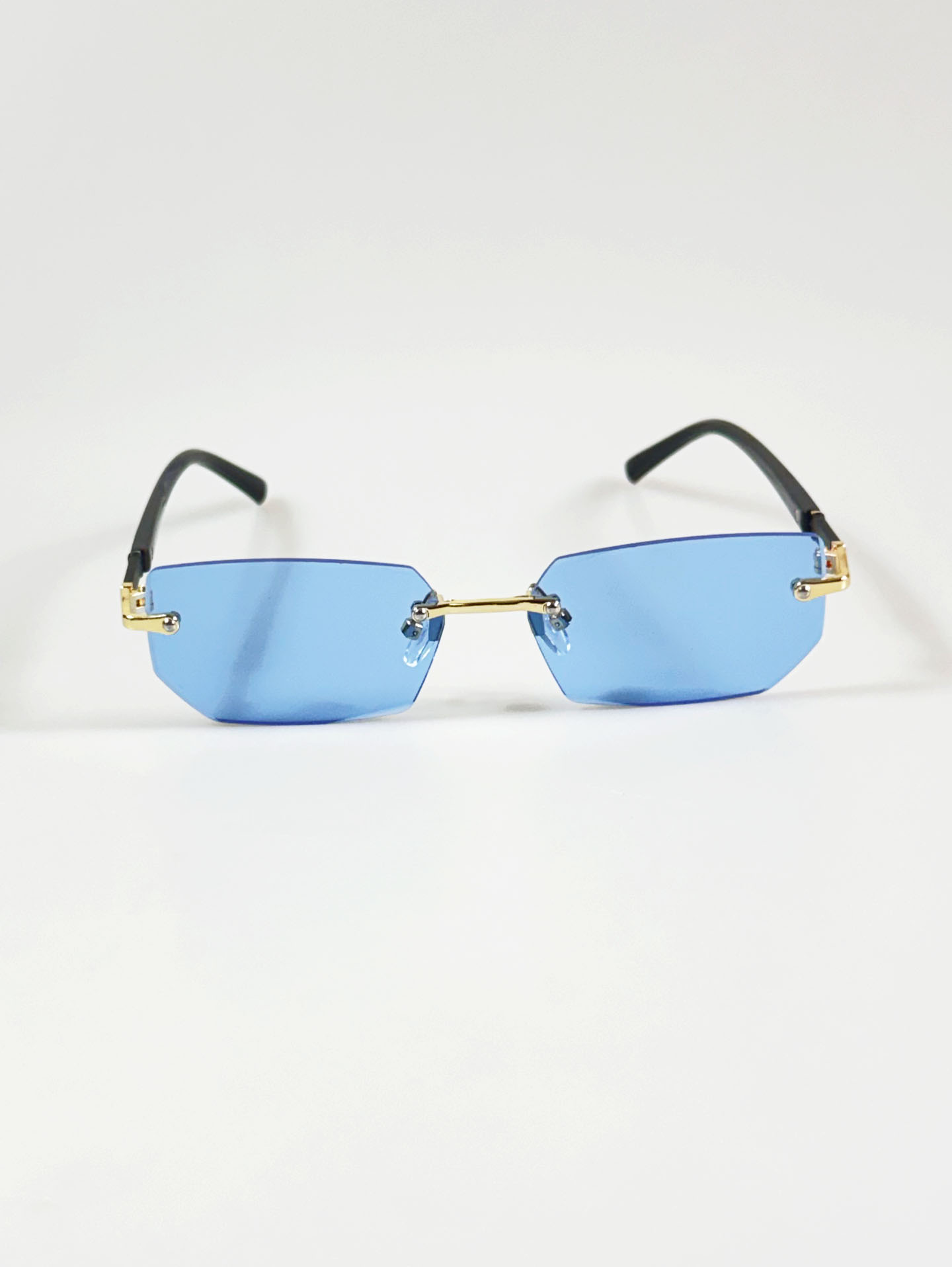Blue Rimless Square Gold Metal Tint Sunglasses