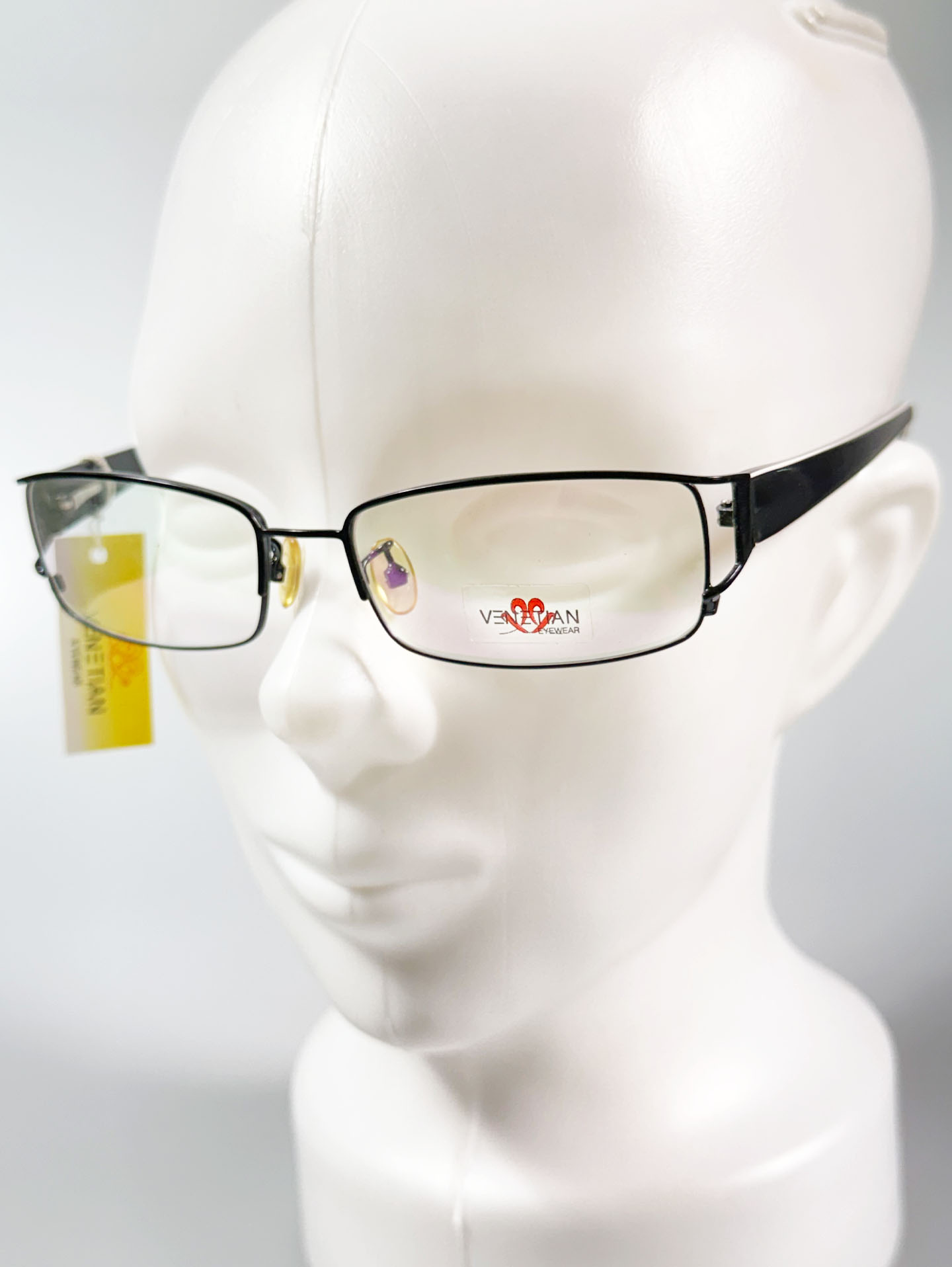 VENETIAN Black Slim Square Metal Frame Glasses