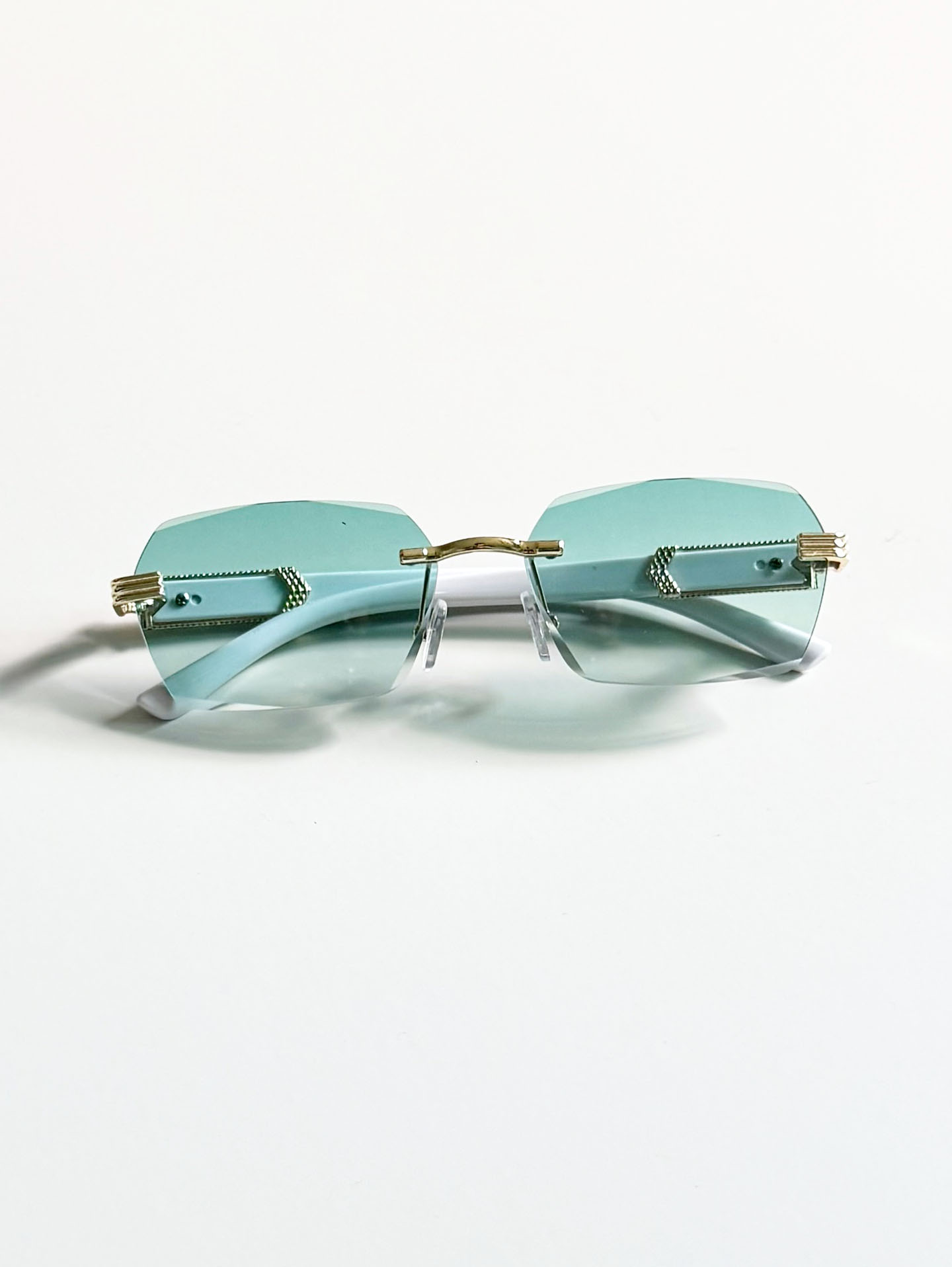Aqua Green Gradient Rimless Square Frame Sunglasses
