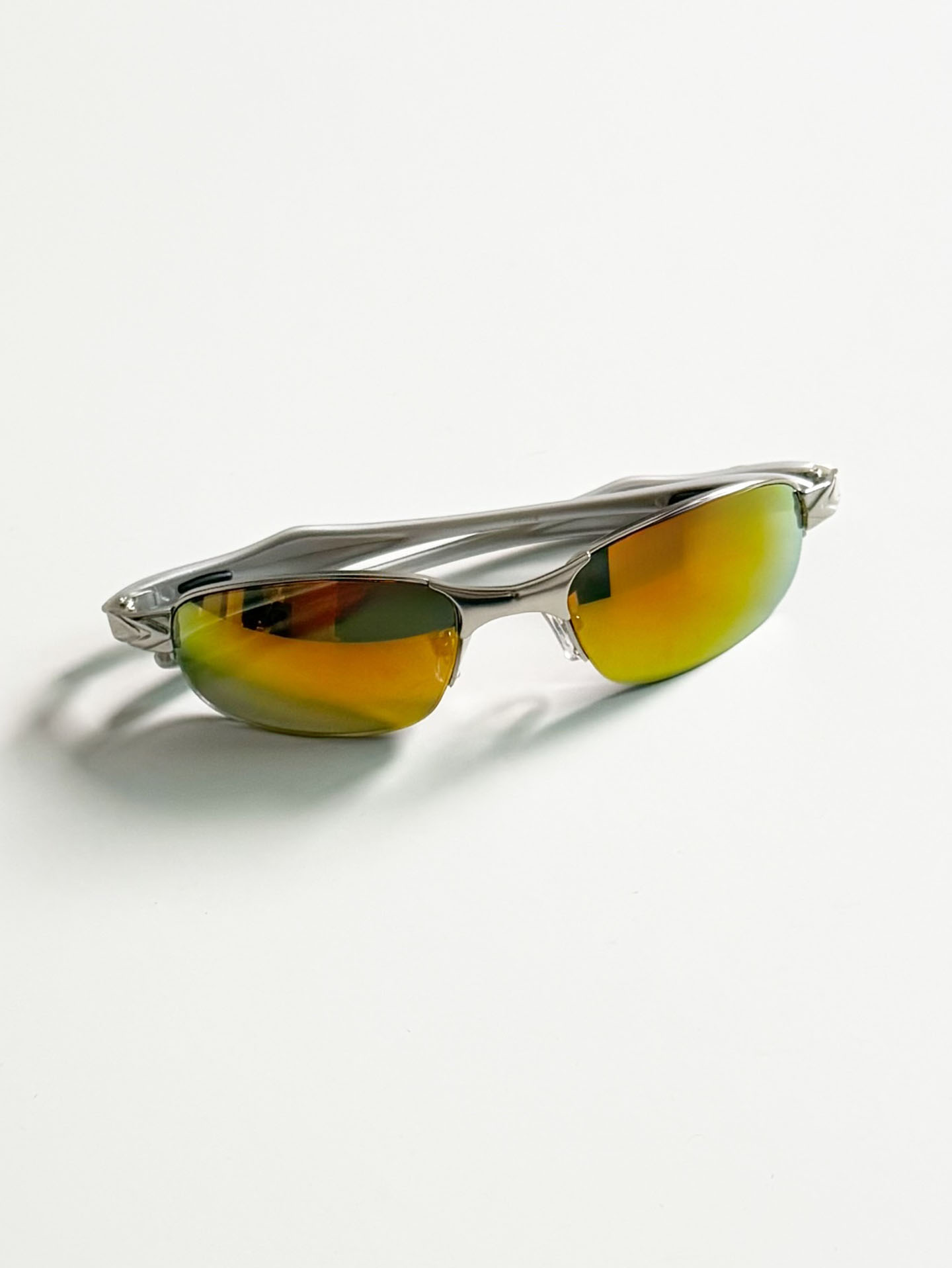 Silver Wraparound Square Metal Mirrored Sunglasses