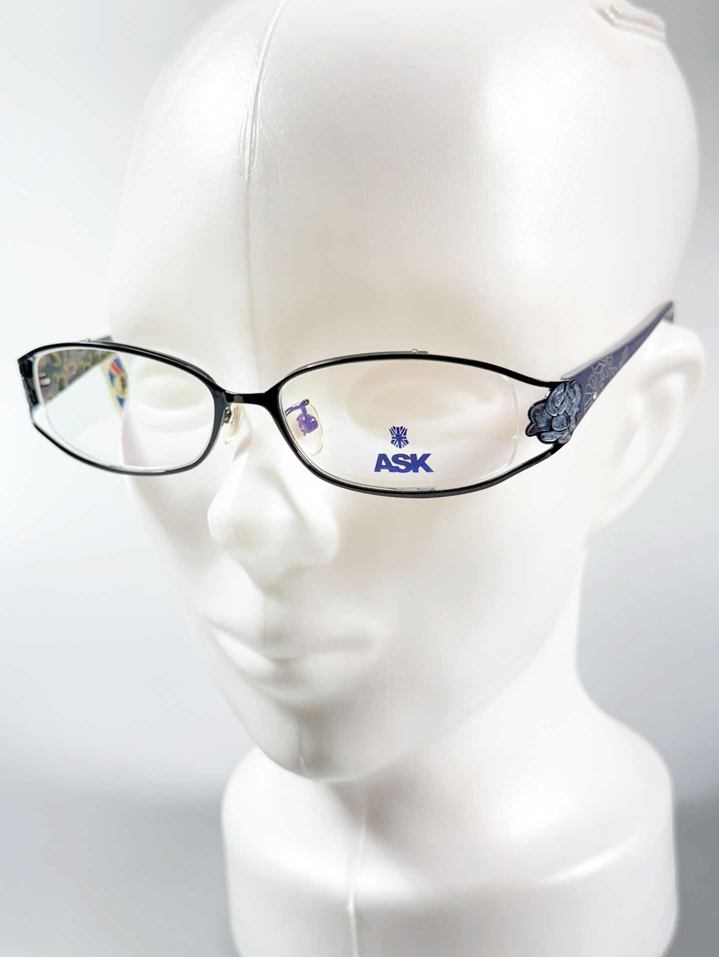 ASK Navy Floral Slim Oval Metal Frame Glasses