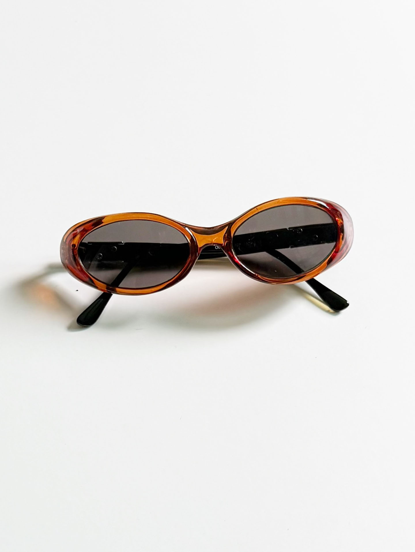 90's ONE LAST KISS Amber Brown Oval Wrap Acetate Sunglasses