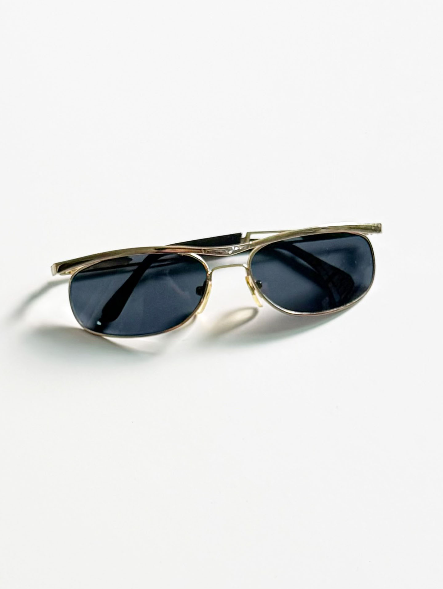 90's CHINI Gold Double Bridge Square Metal Frame Sunglasses