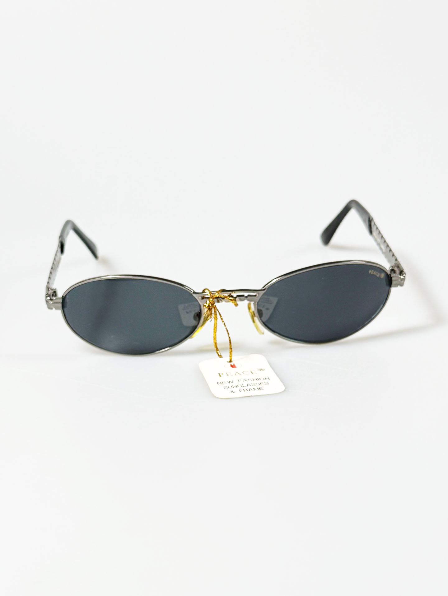 90's PEACE JAPAN Silver Razor-Temple Oval Metal Sunglasses
