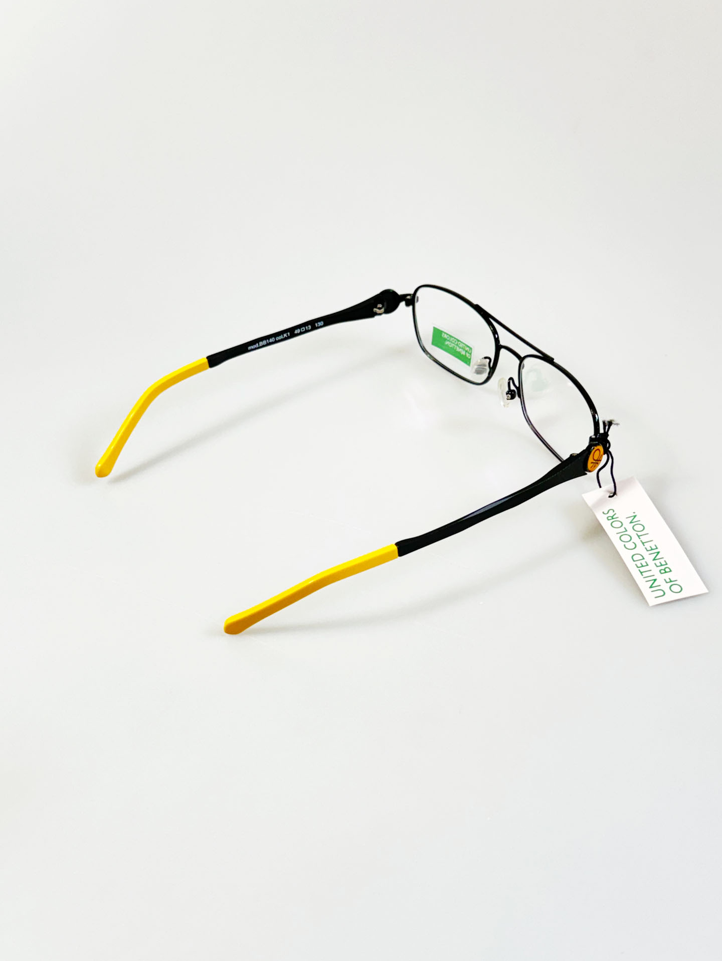 BENETTON Black Double Bridge Slim Square Metal Frame Glasses