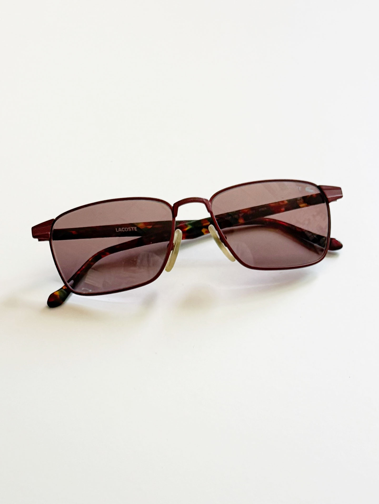 90's LACOSTE Matte Dark Pink Slim Square Metal Frame Sunglasses