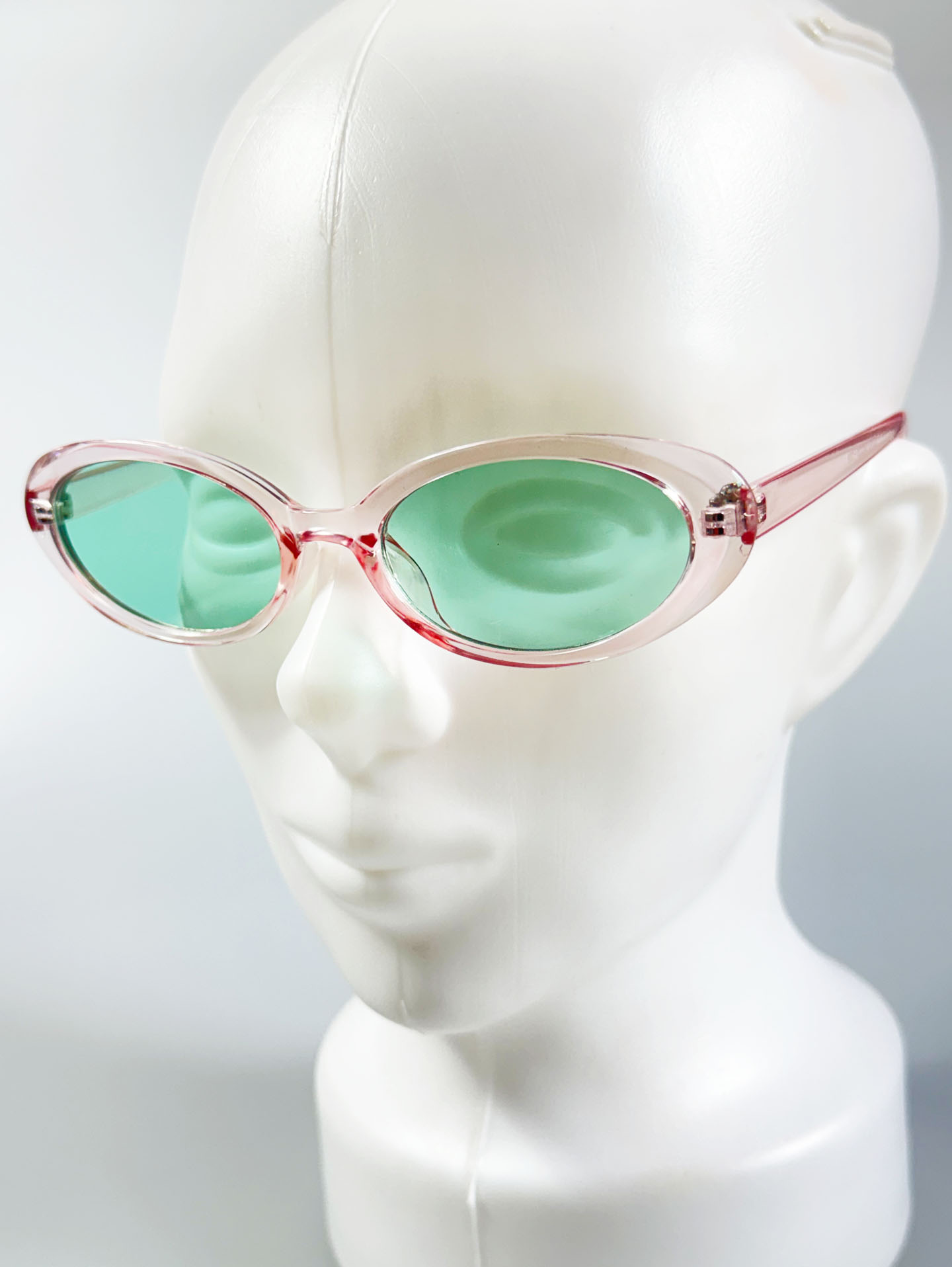 Clear Pink Oval Frame Green Tint Sunglasses