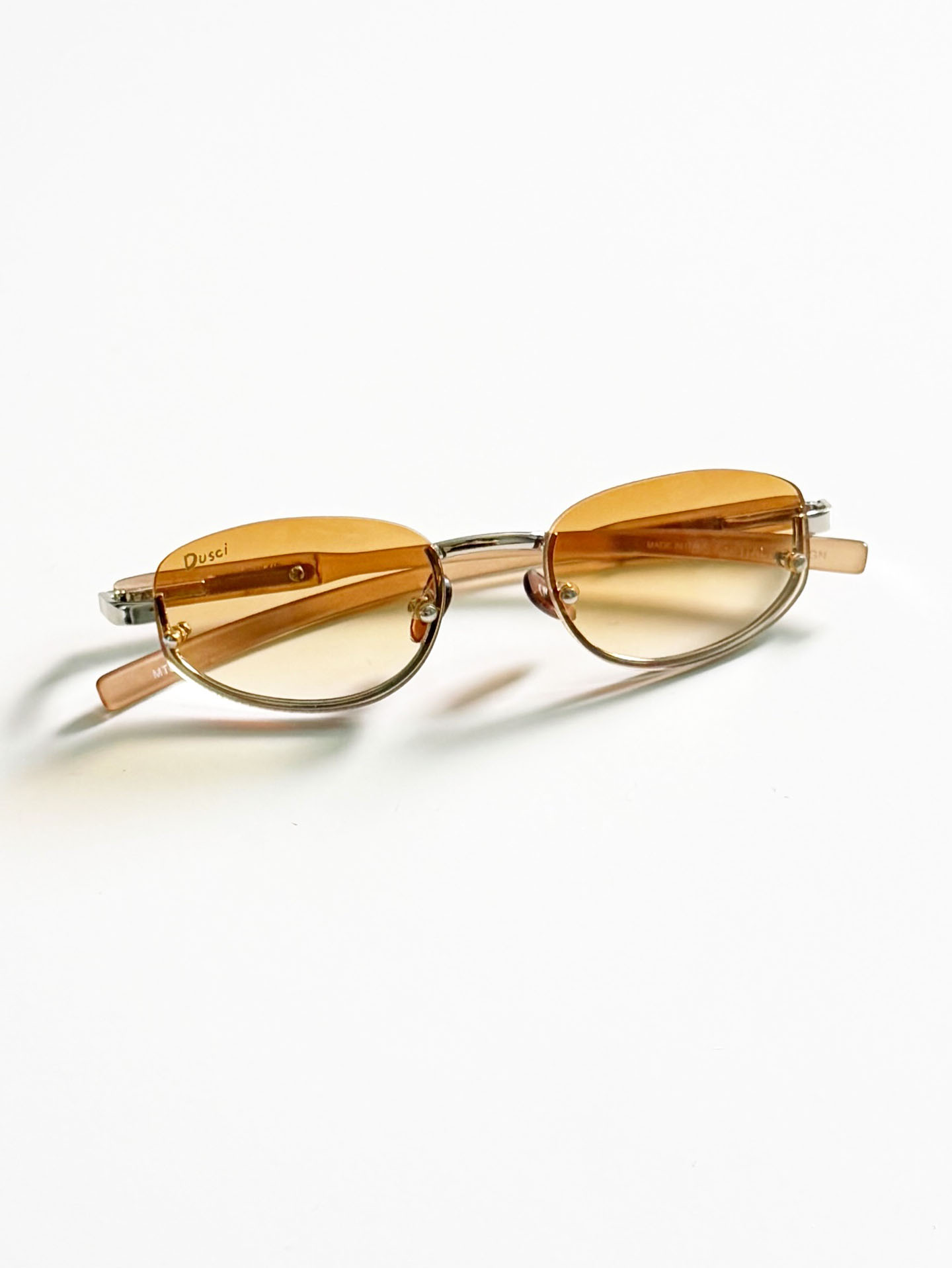 90's DUSCI Brown Gradient Oval Rimless Metal Tint Sunglasses