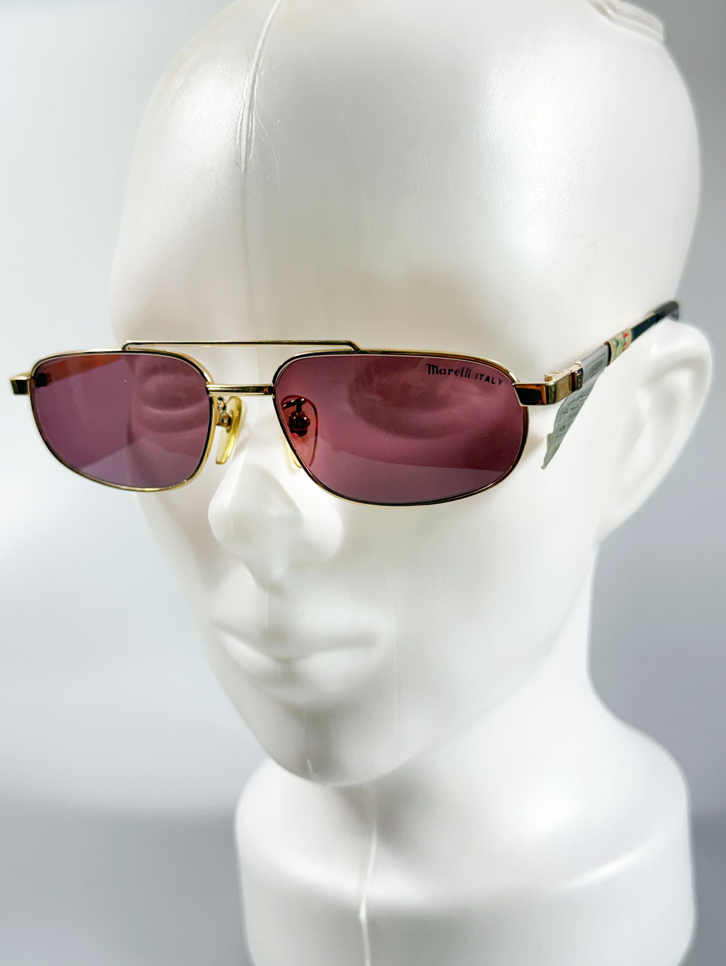 90's Marelli Italy Double Bridge Gold Metal Square Tint Sunglasses