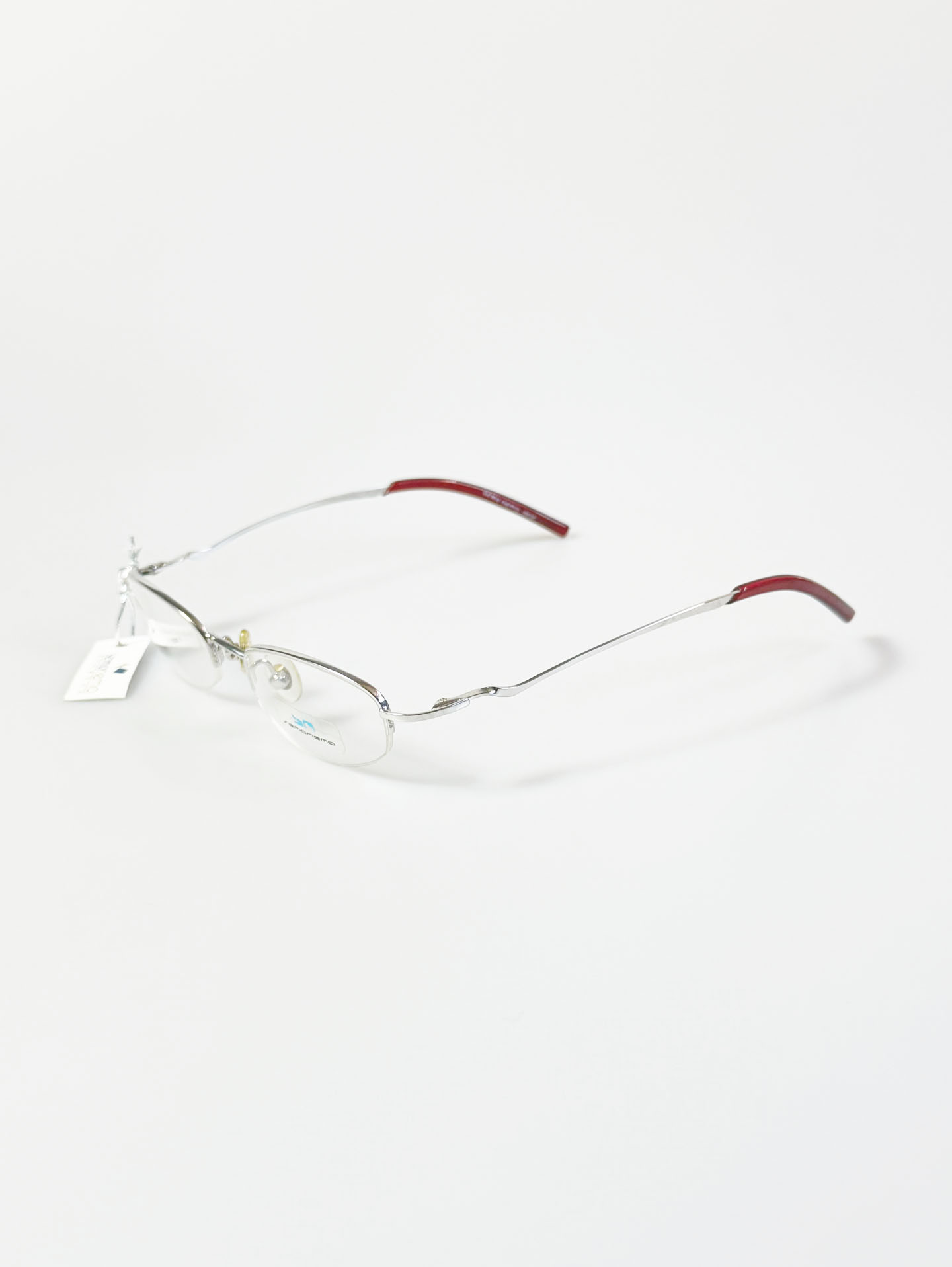 SEMONEMO Silver Slim Square Semi-Rimless Metal Glasses