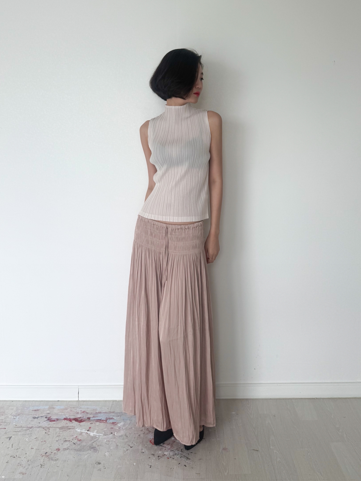 Étoile Wrinkle Maxi Skirt_Beige Pink