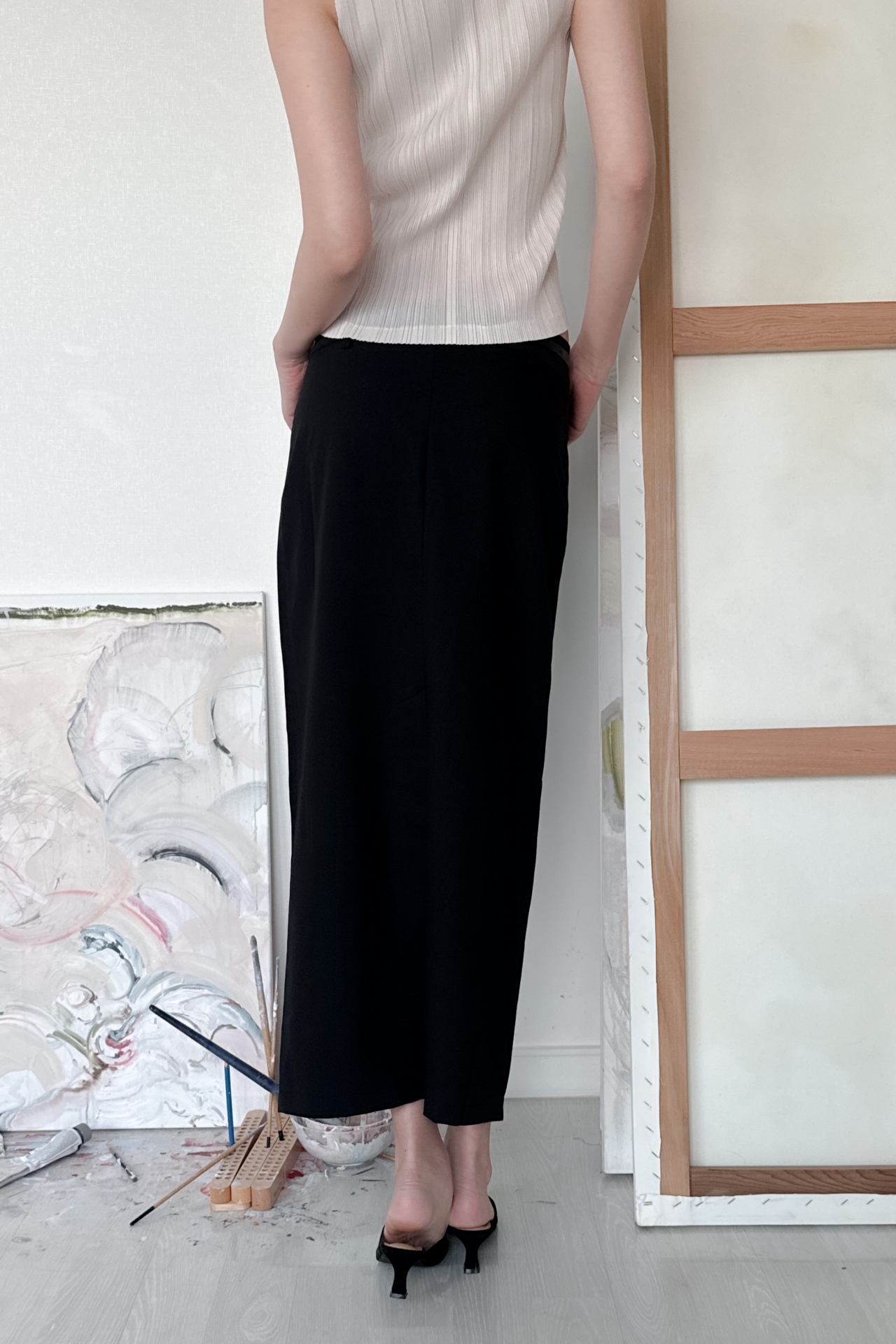 Low-Rise Tailored Maxi Skirt_Black