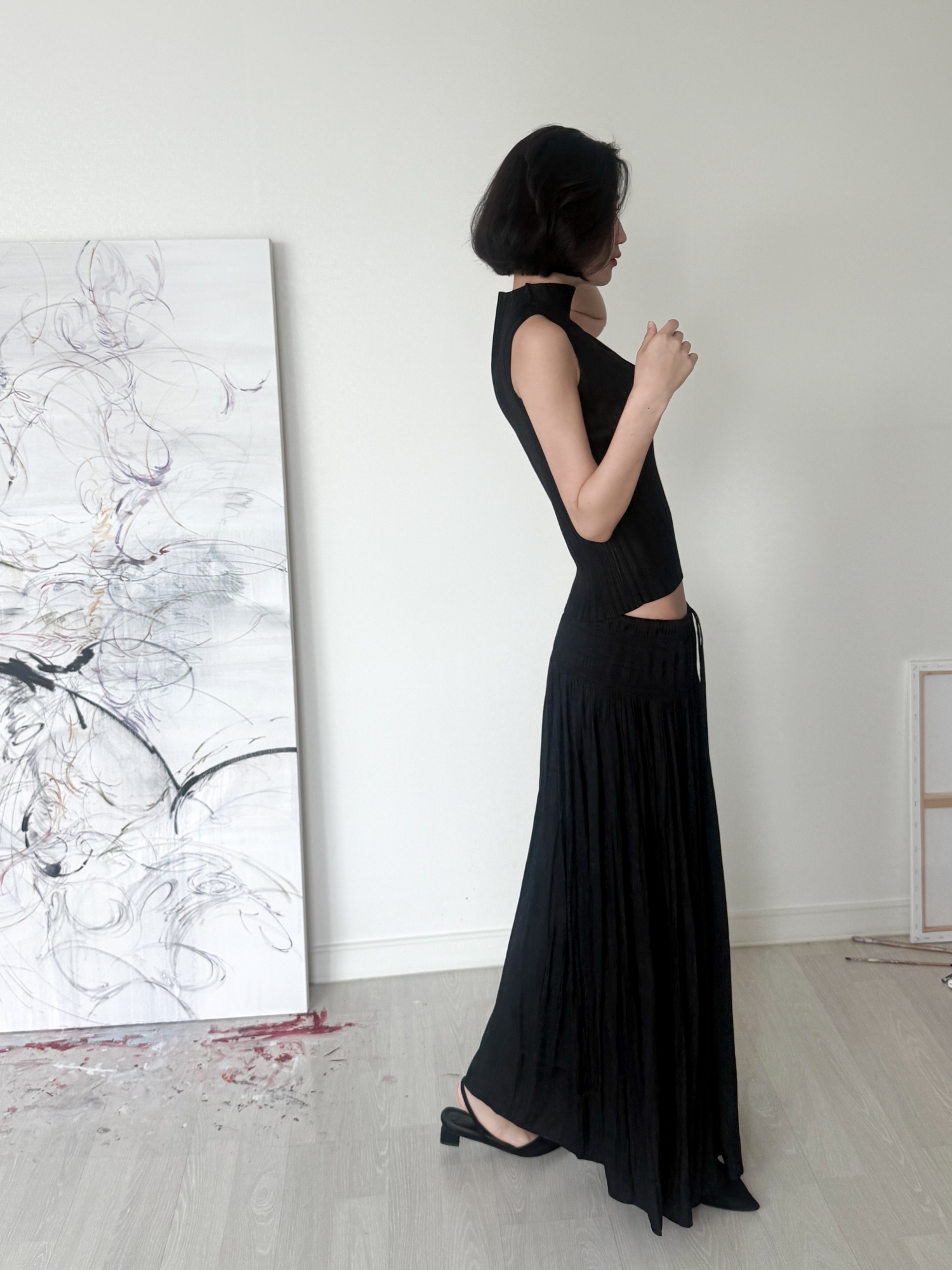 Étoile Wrinkle Maxi Skirt_Black