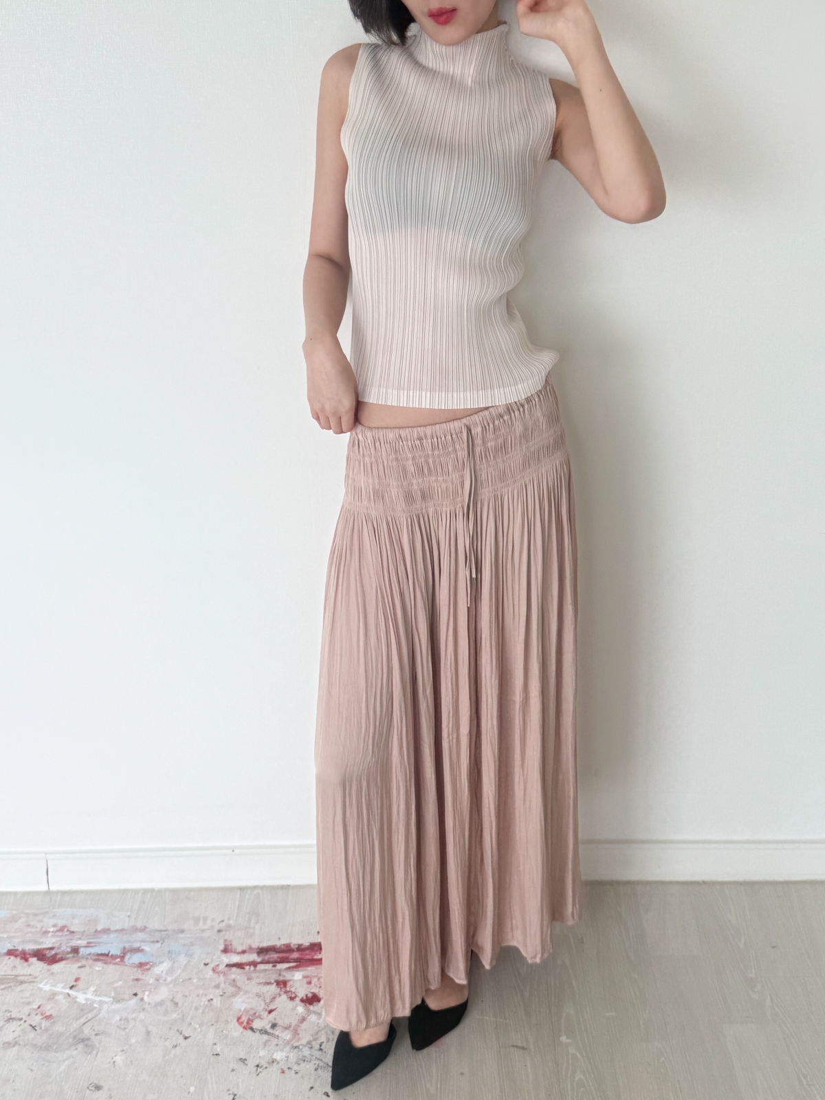 Étoile Wrinkle Maxi Skirt_Beige Pink
