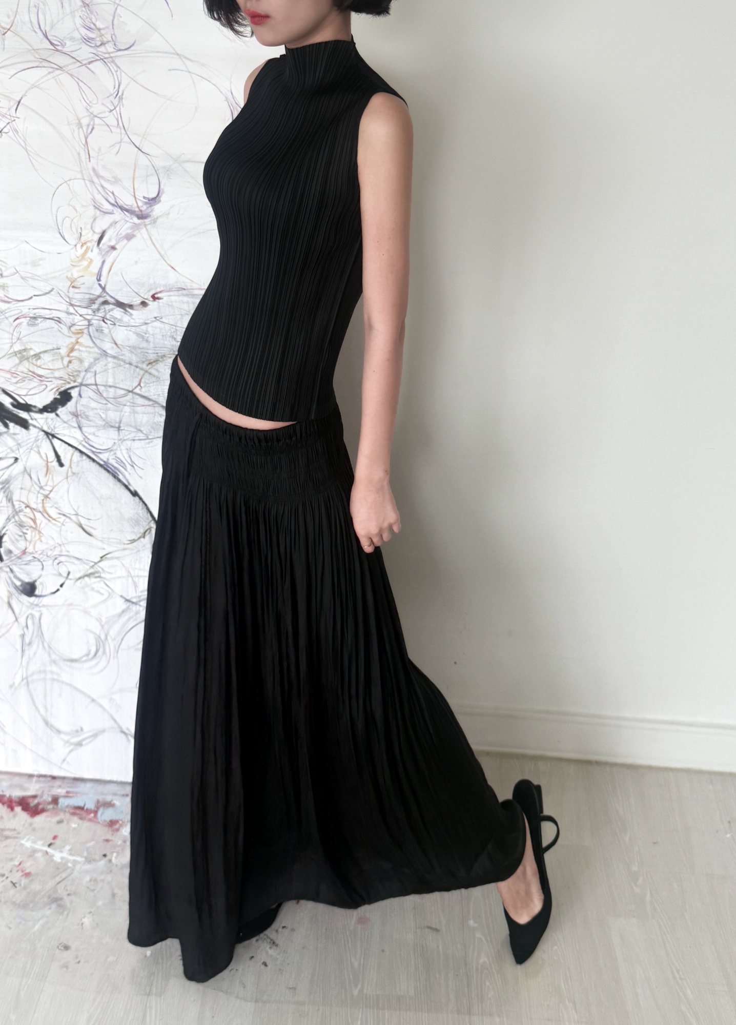 Étoile Wrinkle Maxi Skirt_Black
