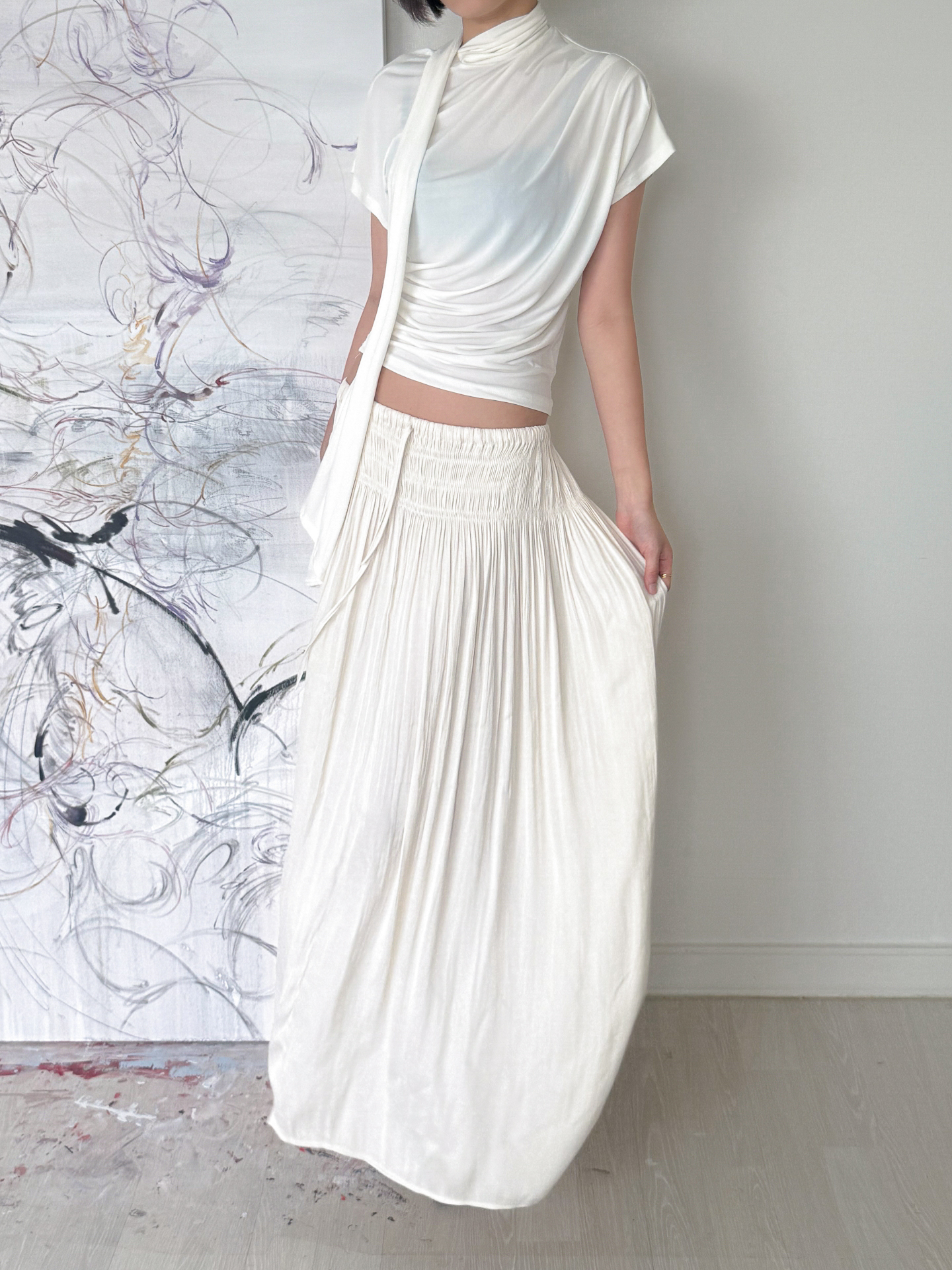 Étoile Wrinkle Maxi Skirt_Ivory