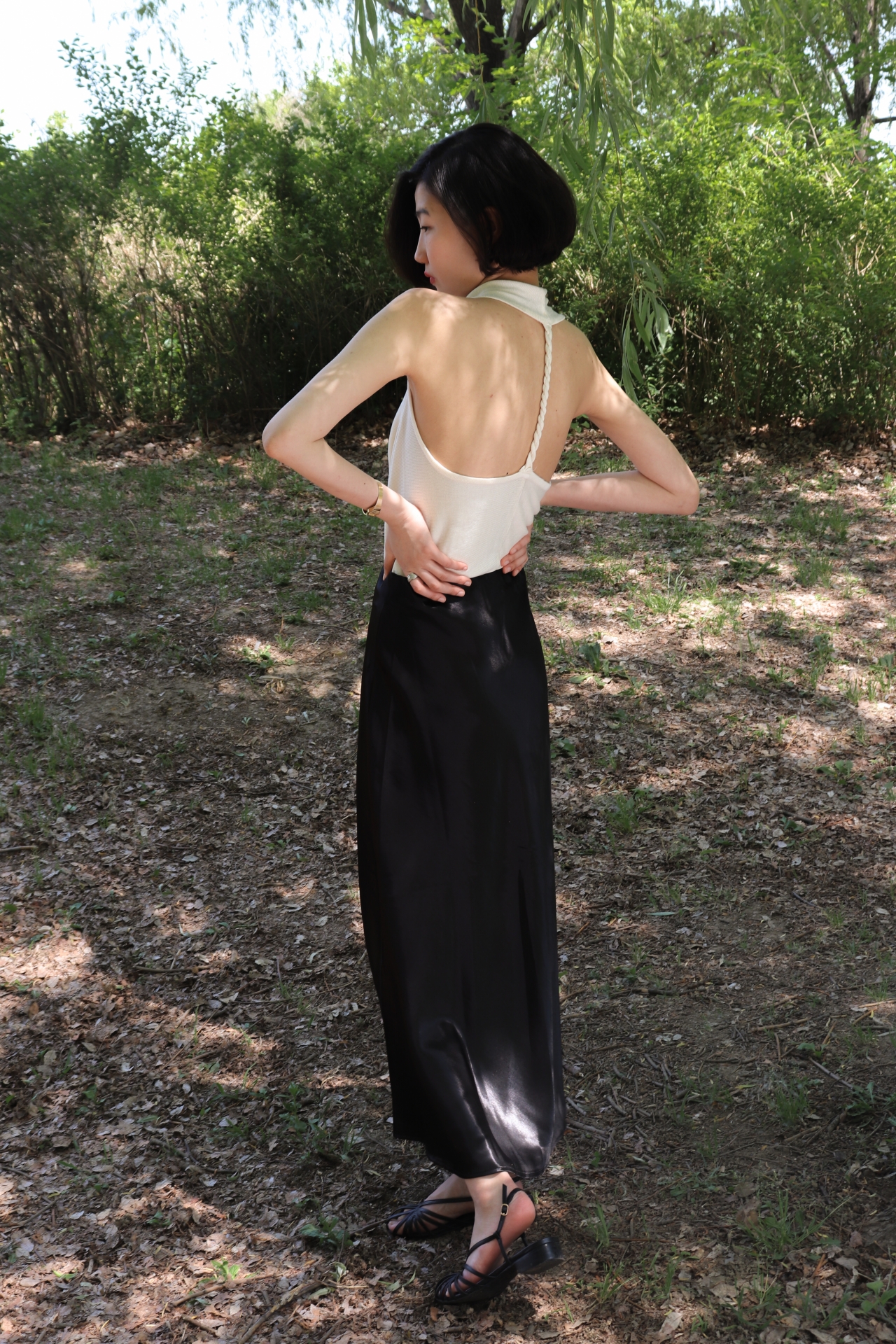 Fluid Satin Maxi Skirt_Black