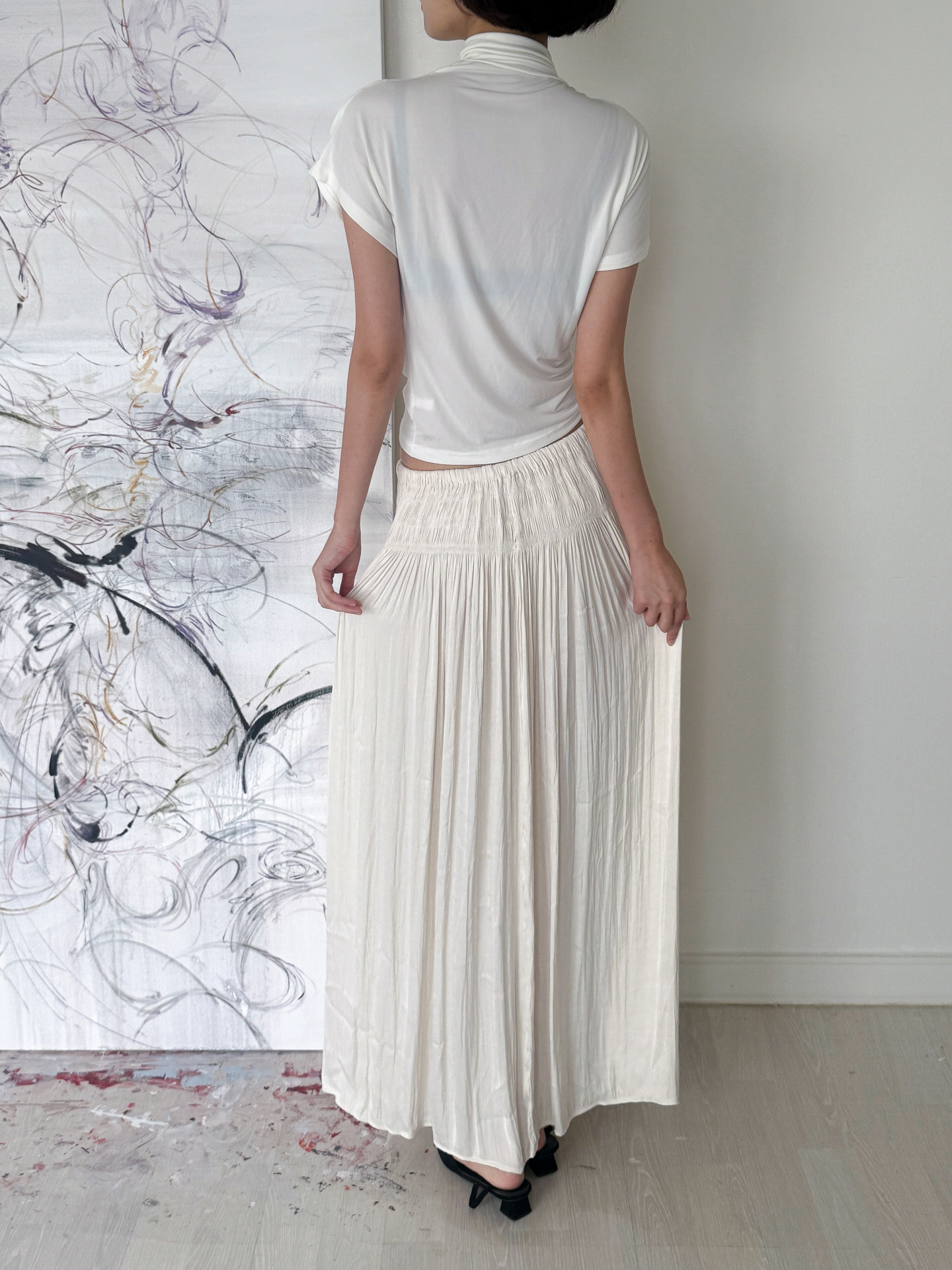 Étoile Wrinkle Maxi Skirt_Ivory