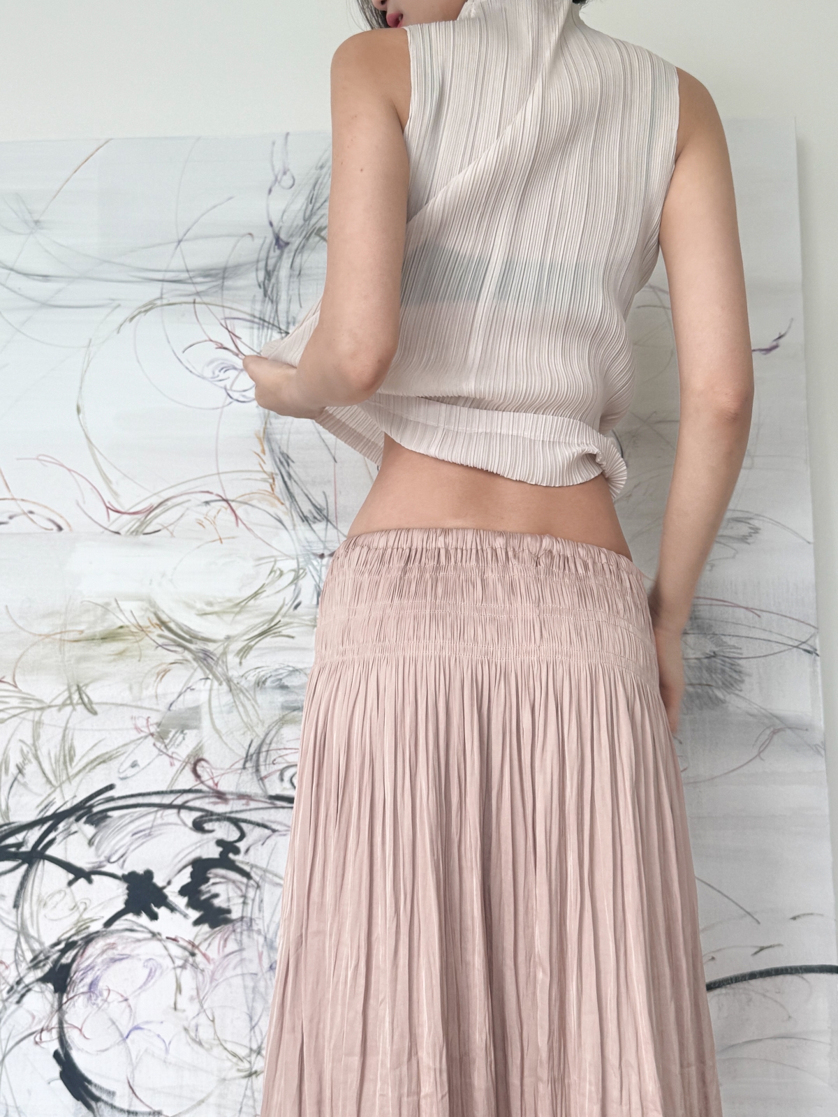 Étoile Wrinkle Maxi Skirt_Beige Pink