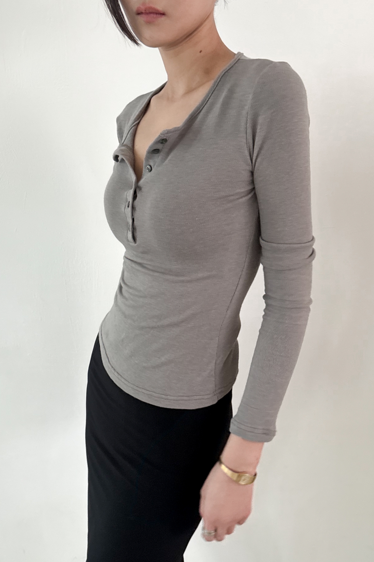 Slim Henley Tee_Khaki Gray