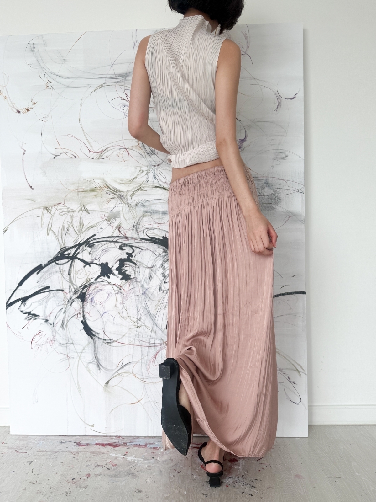 Étoile Wrinkle Maxi Skirt_Beige Pink
