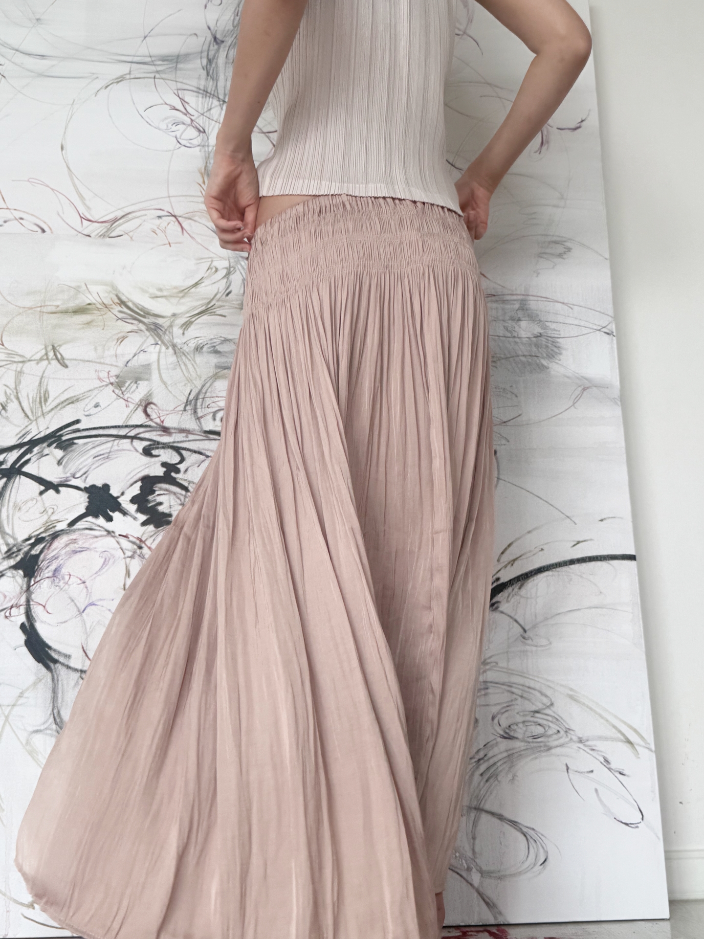 Étoile Wrinkle Maxi Skirt_Beige Pink