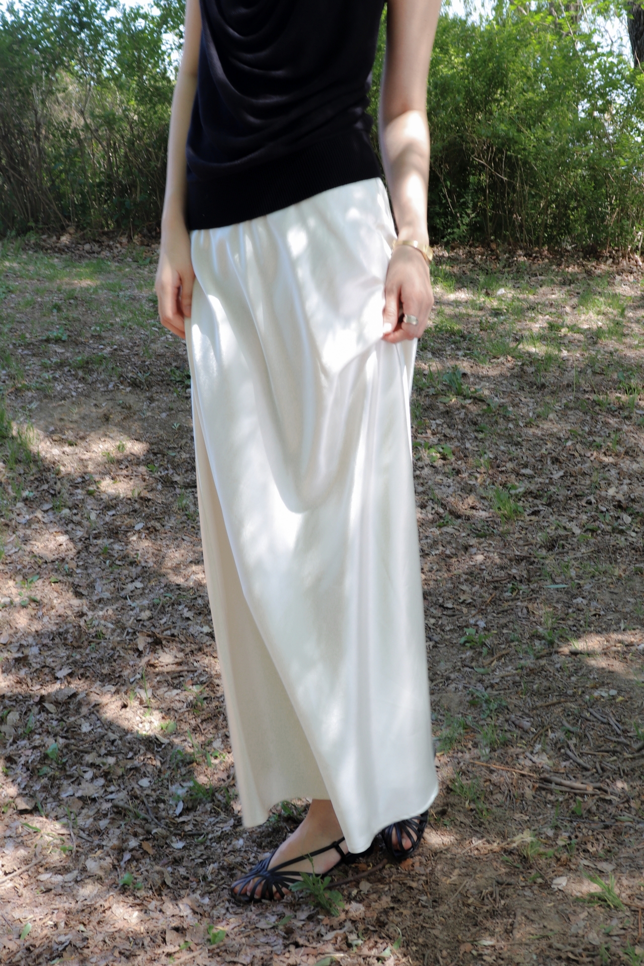 Fluid Satin Maxi Skirt_Ivory