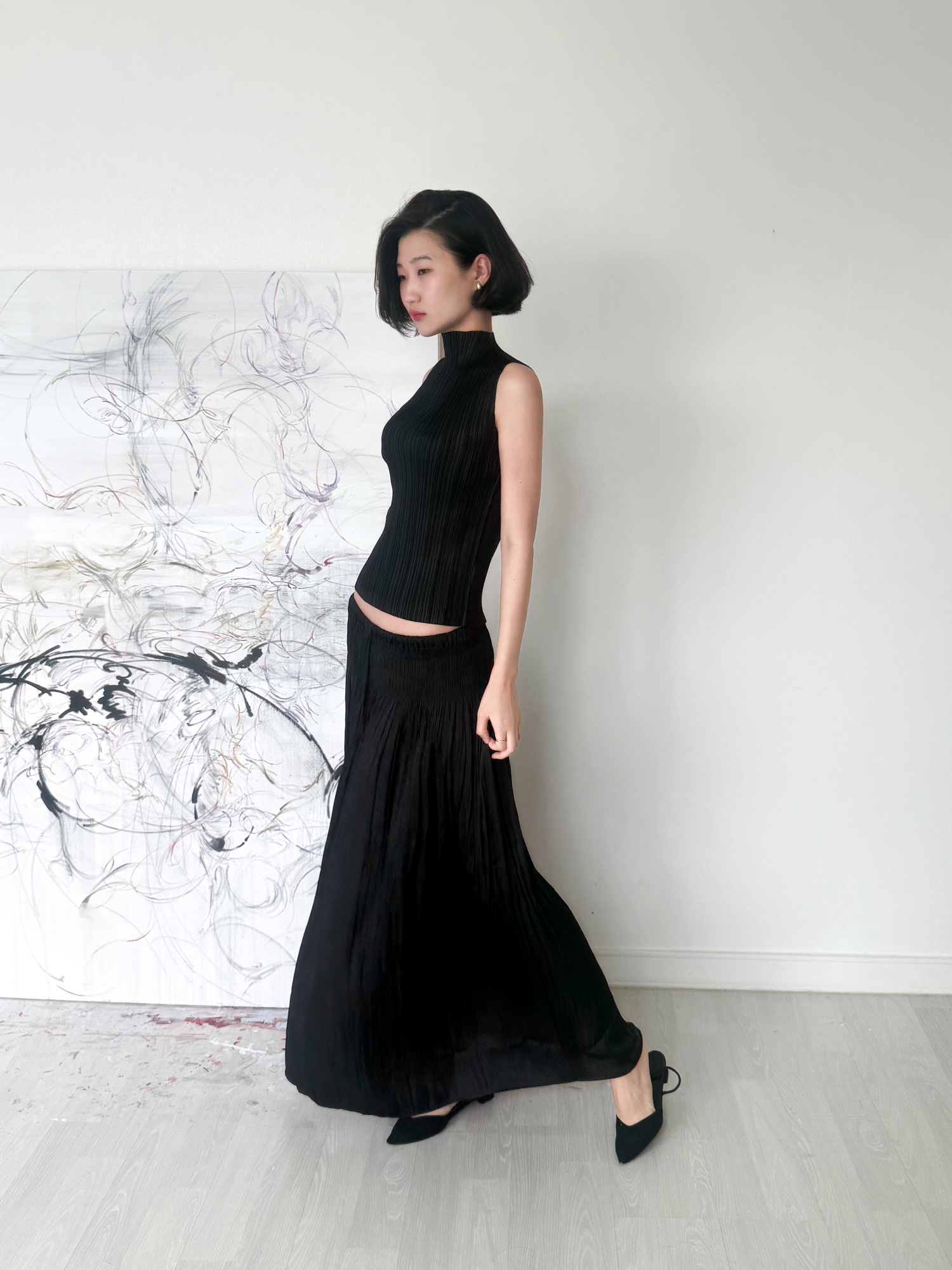 Étoile Wrinkle Maxi Skirt_Black