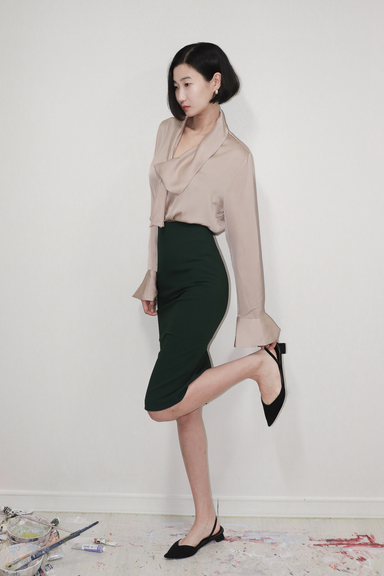 Scarf Collar Silky Blouse_Ivory 복제