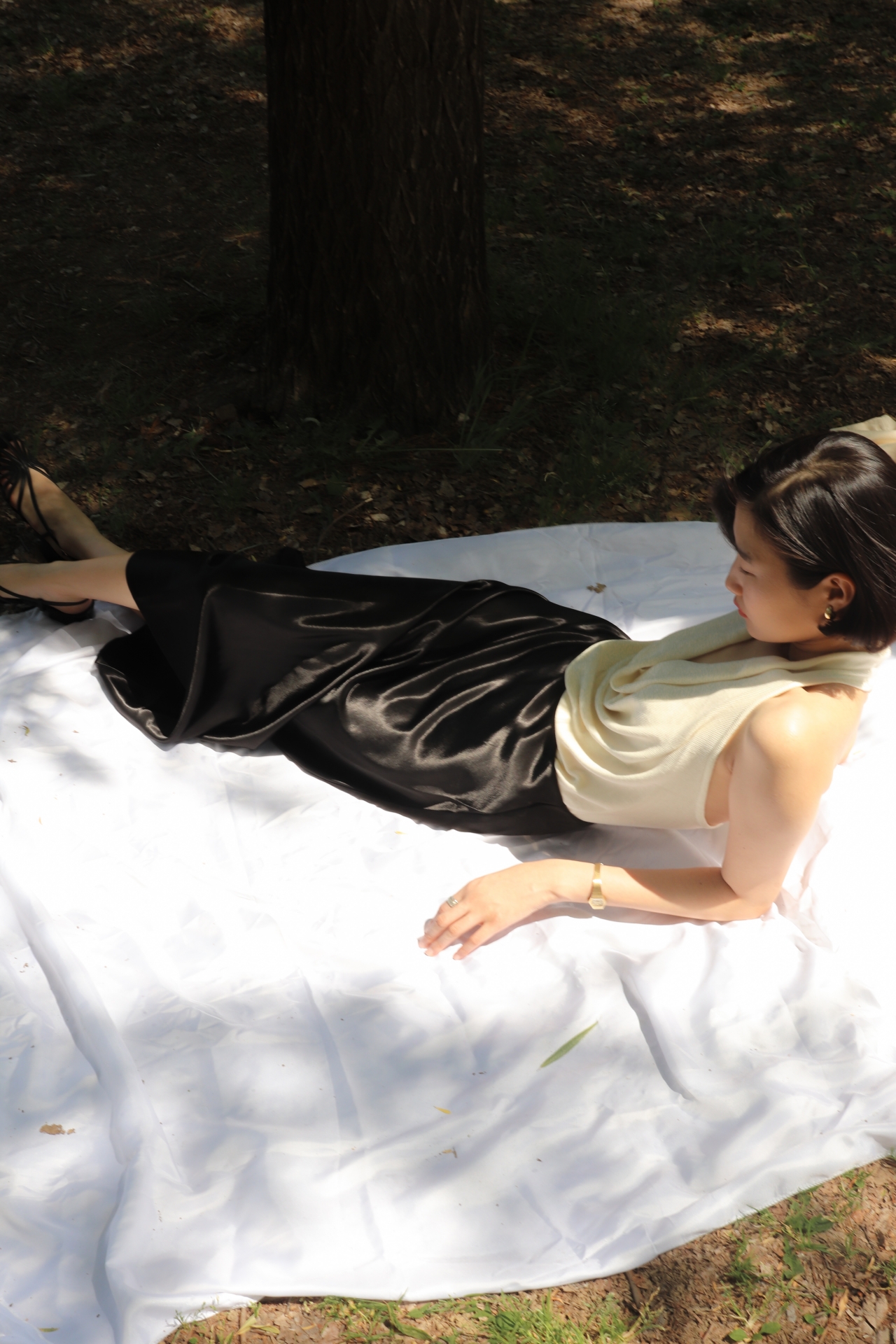 Fluid Satin Maxi Skirt_Ivory