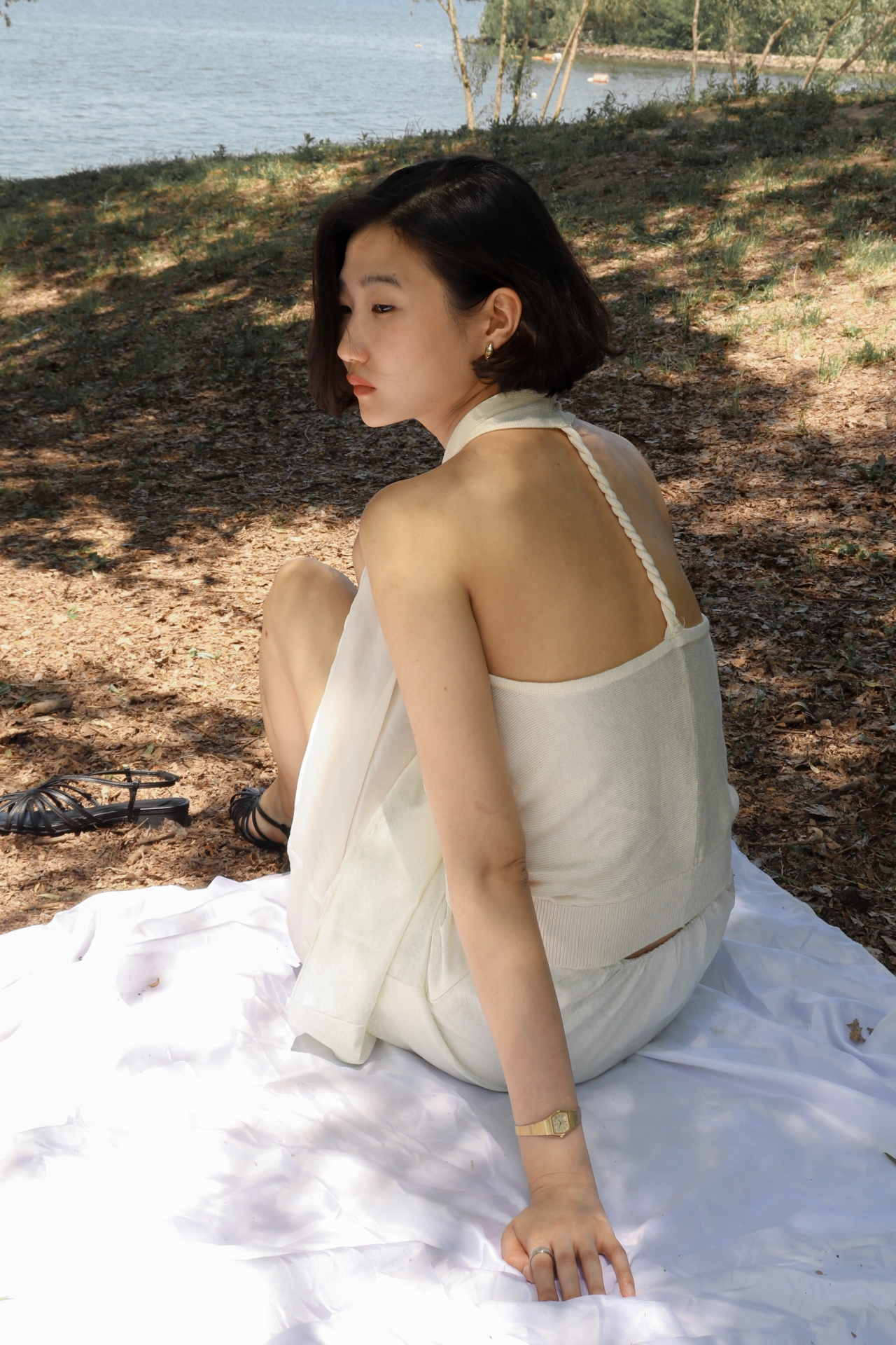 Twisted Halter Knit Top_Ivory