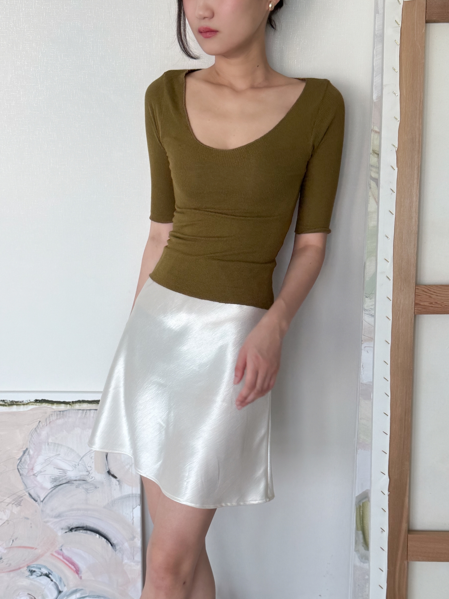 Contour Rib Half Sleeve Tee_Olive