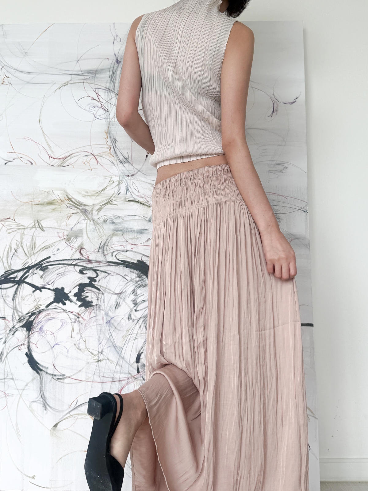 Étoile Wrinkle Maxi Skirt_Beige Pink