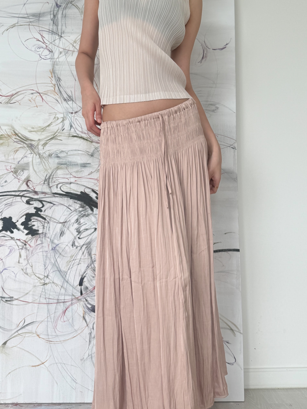 Étoile Wrinkle Maxi Skirt_Beige Pink