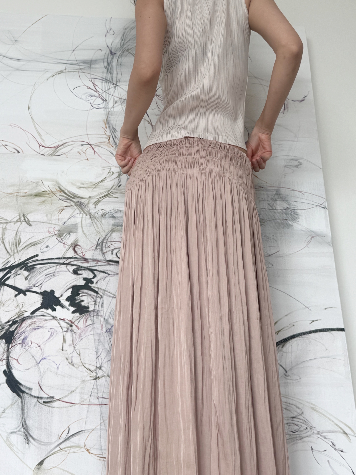 Étoile Wrinkle Maxi Skirt_Beige Pink
