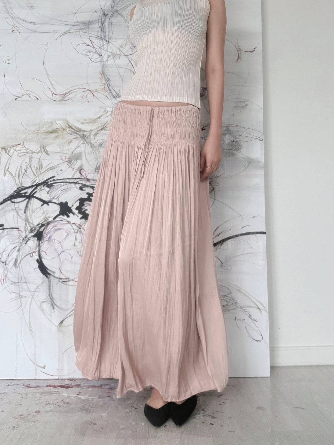 Étoile Wrinkle Maxi Skirt_Beige Pink