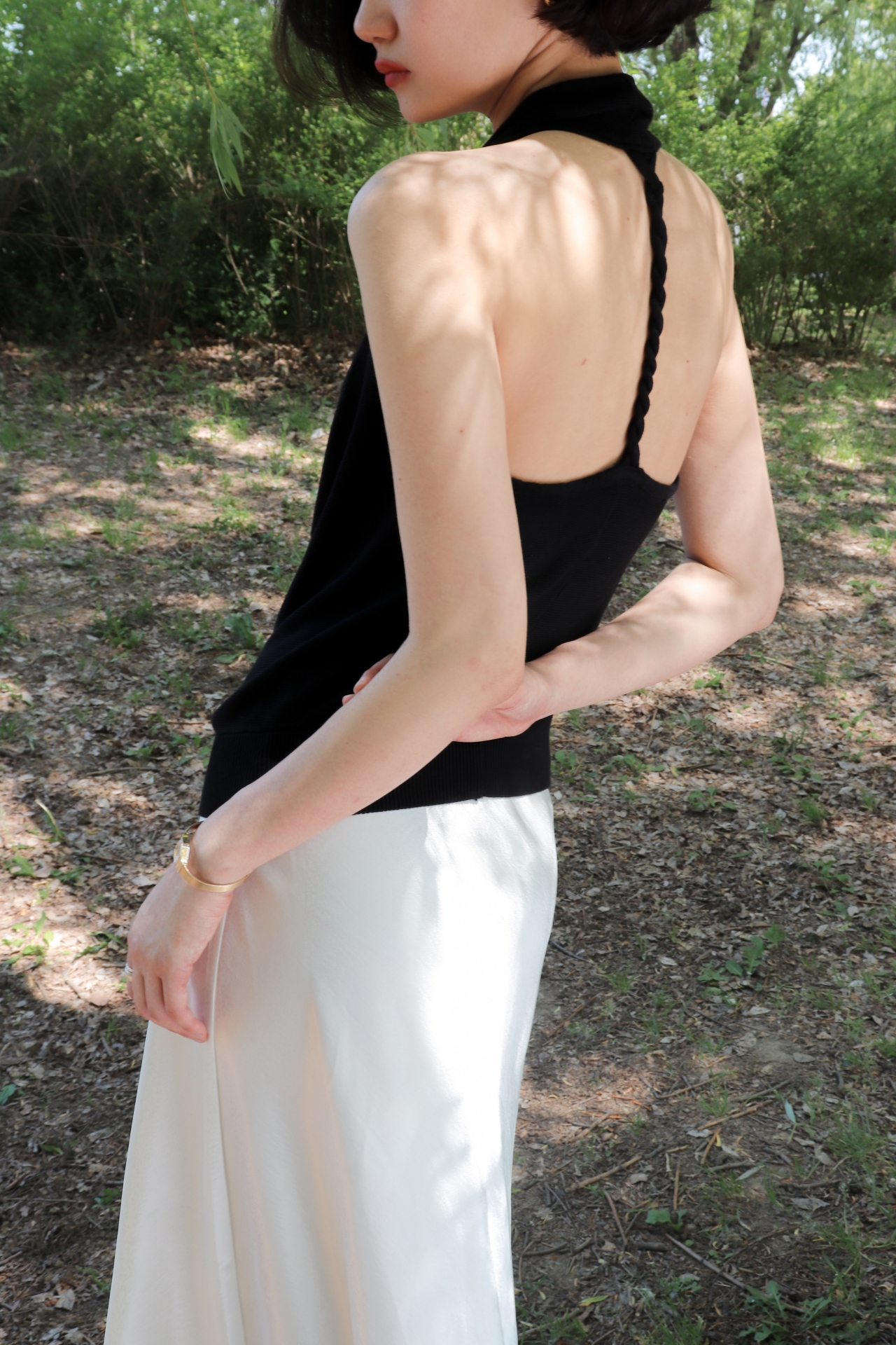 Twisted Halter Knit Top_Black