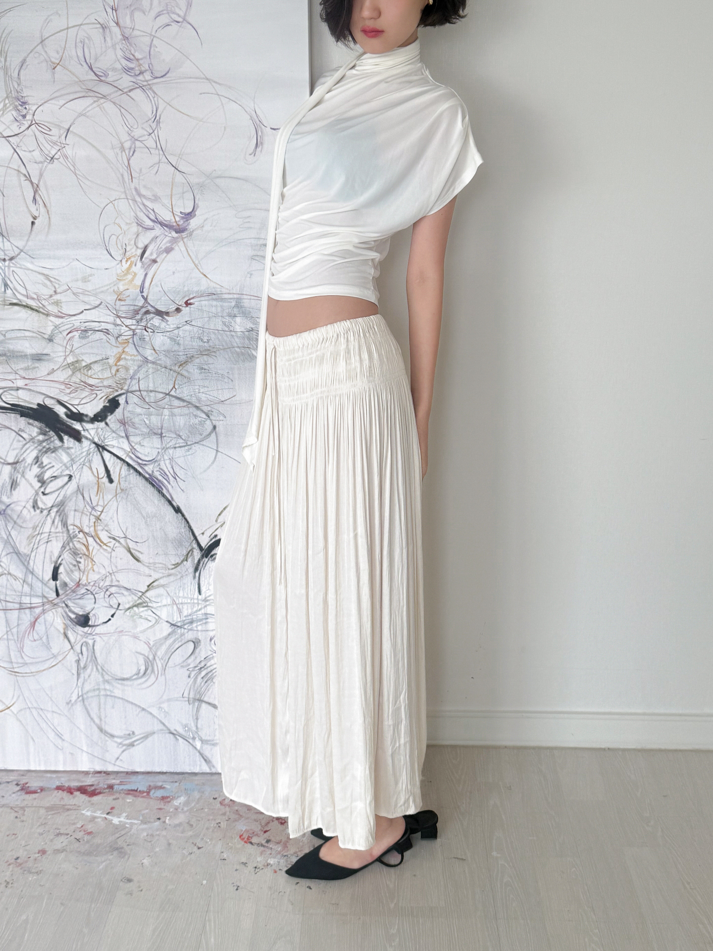 Étoile Wrinkle Maxi Skirt_Ivory