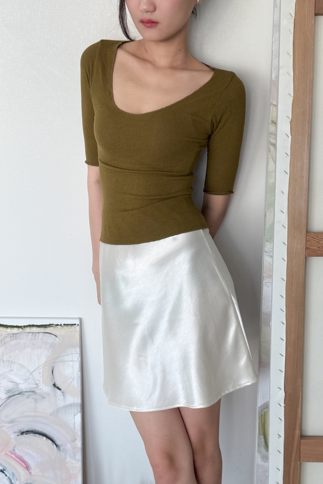 Contour Rib Half Sleeve Tee_Olive