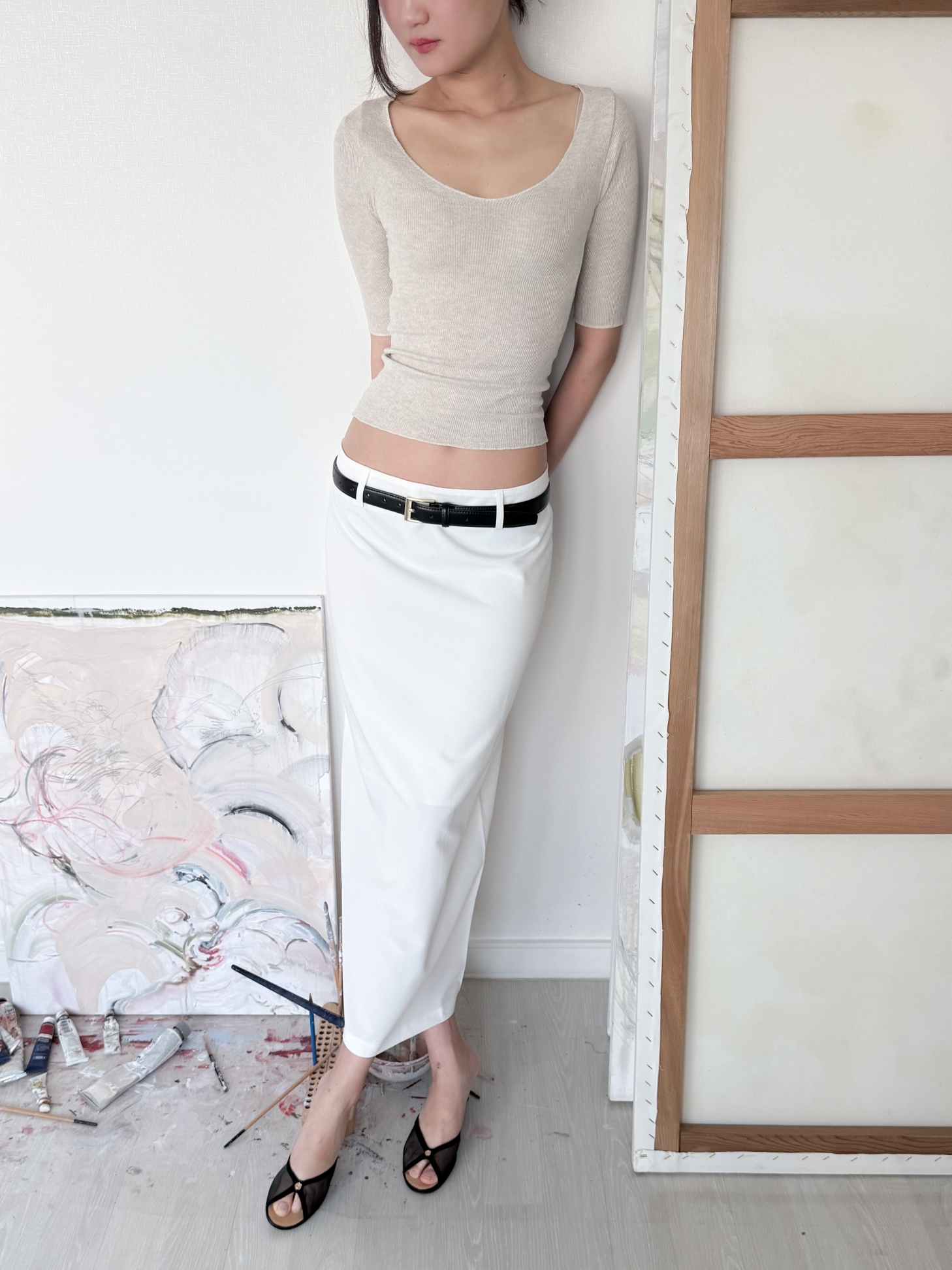 Low-Rise Tailored Maxi Skirt_White