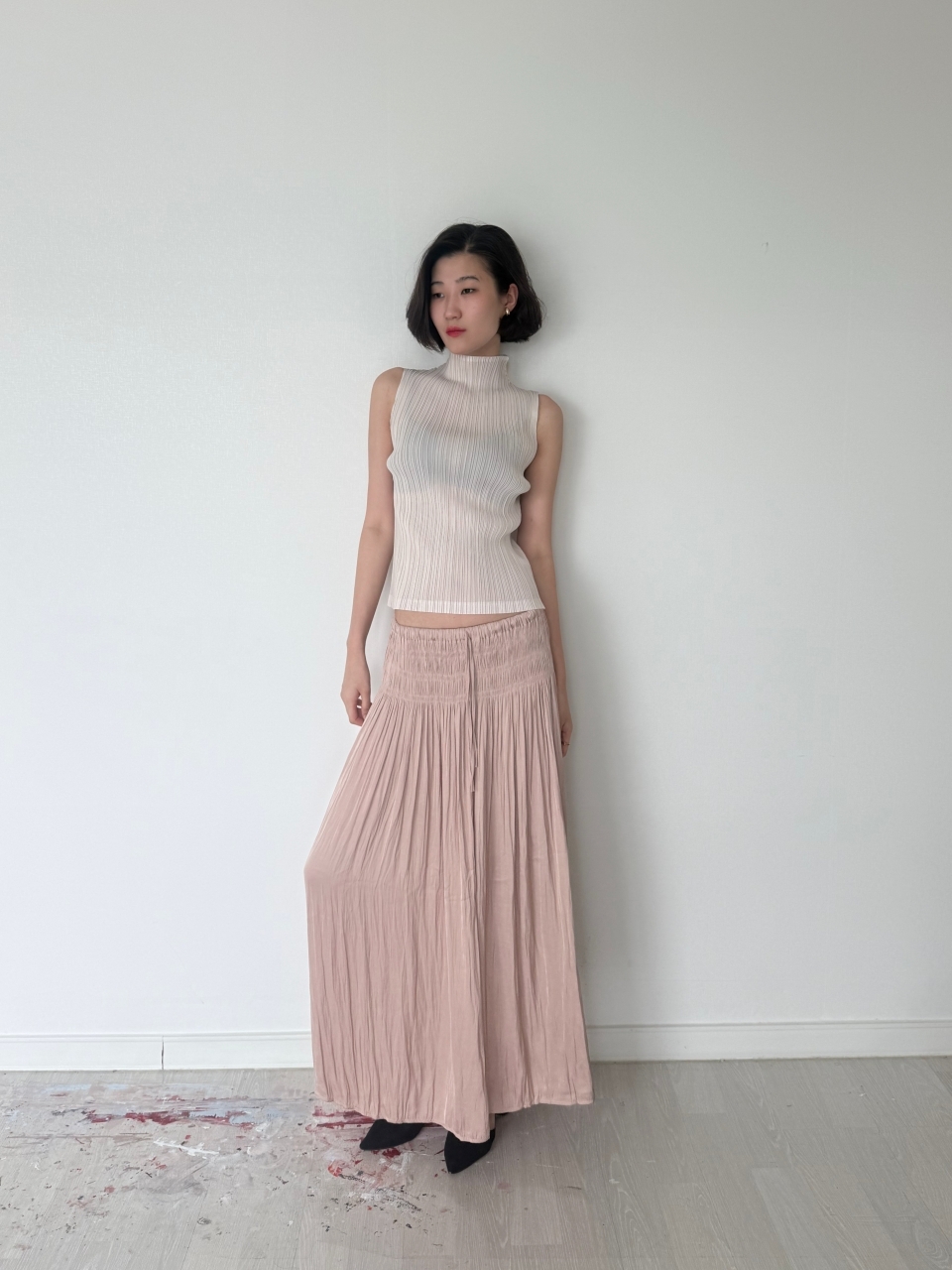 Étoile Wrinkle Maxi Skirt_Beige Pink