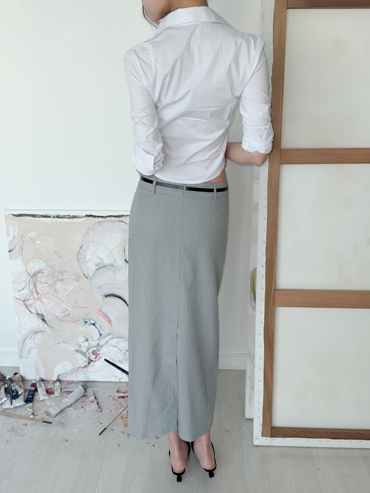 Low-Rise Tailored Maxi Skirt_Gray
