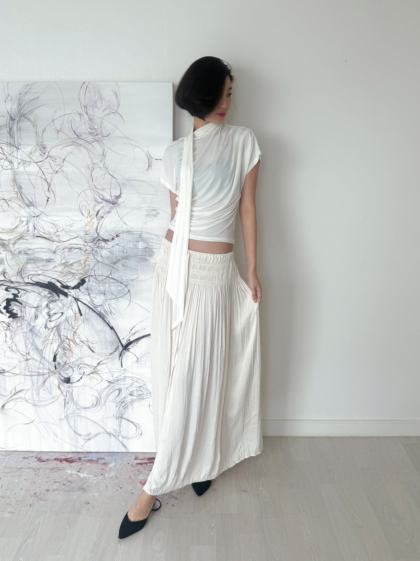 Étoile Wrinkle Maxi Skirt_Ivory