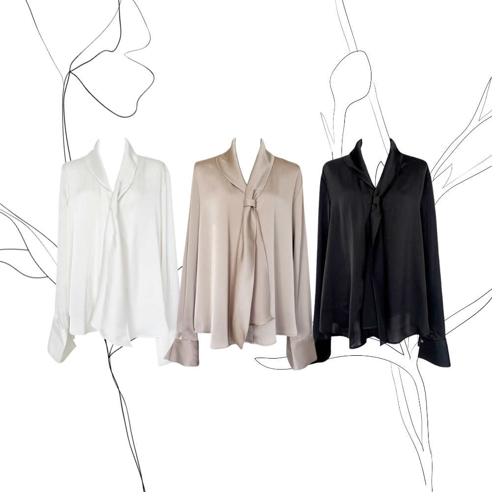 Scarf Collar Silky Blouse_Ivory